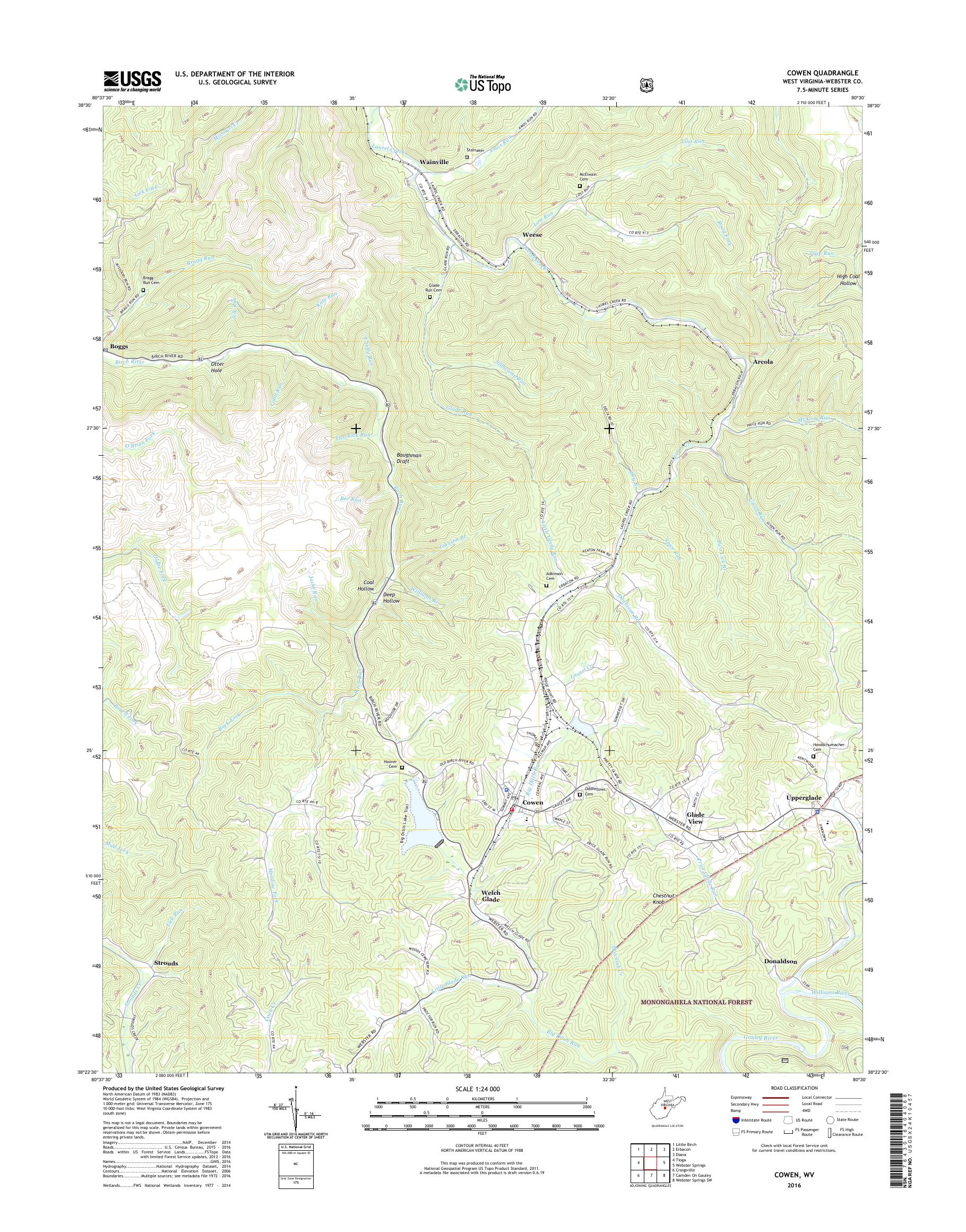 MyTopo Cowen, West Virginia USGS Quad Topo Map