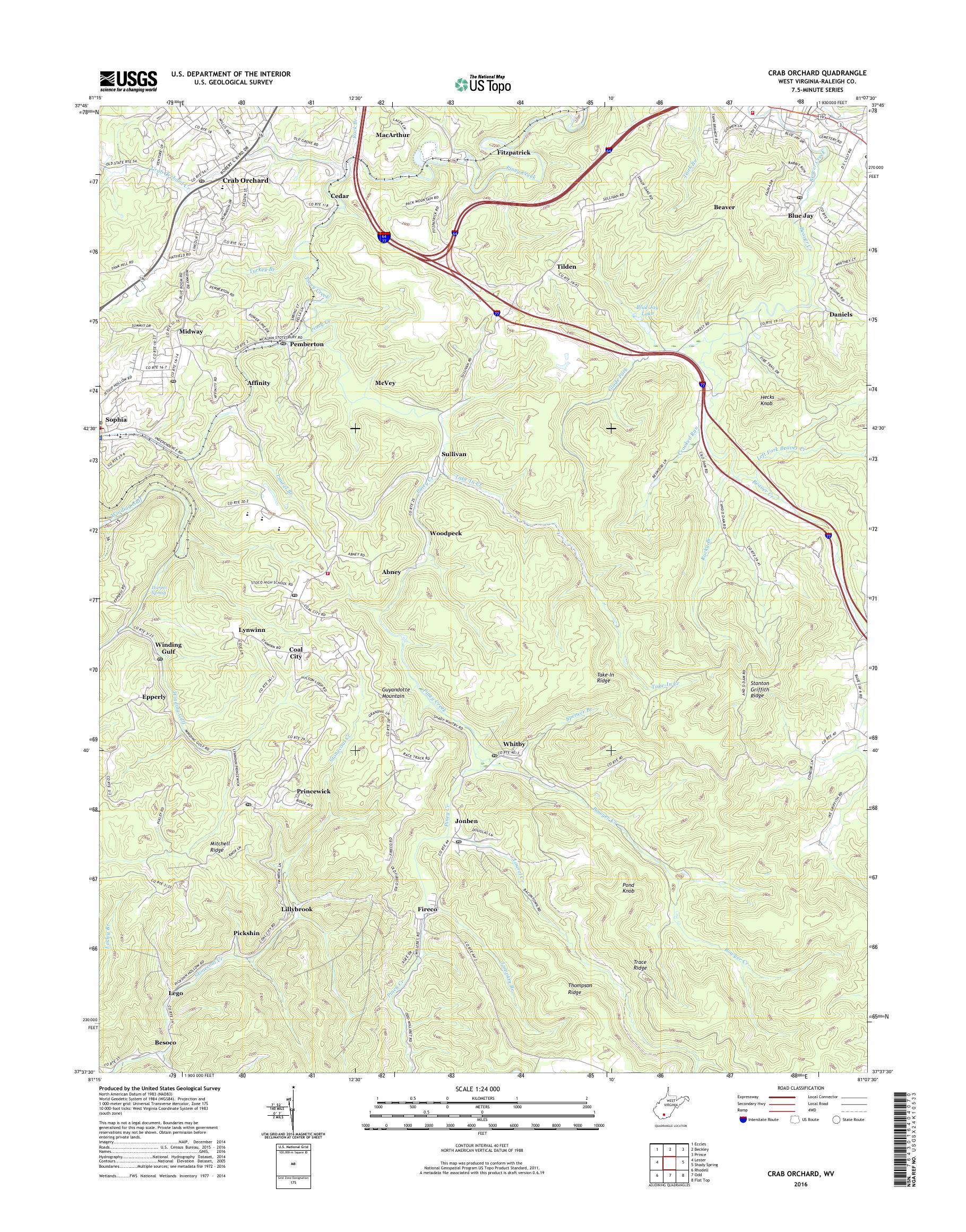MyTopo Crab Orchard, West Virginia USGS Quad Topo Map