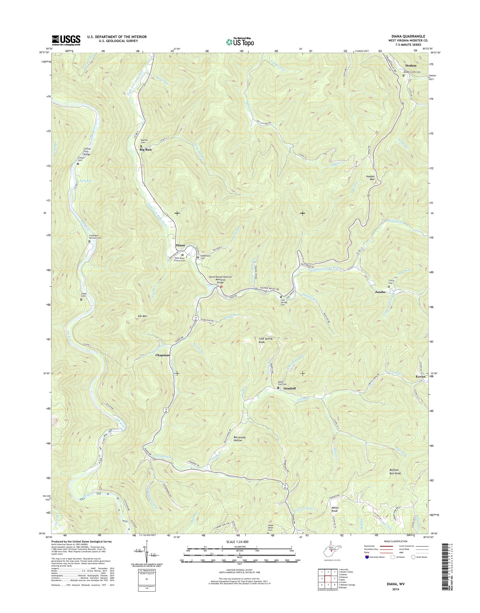 MyTopo Diana, West Virginia USGS Quad Topo Map