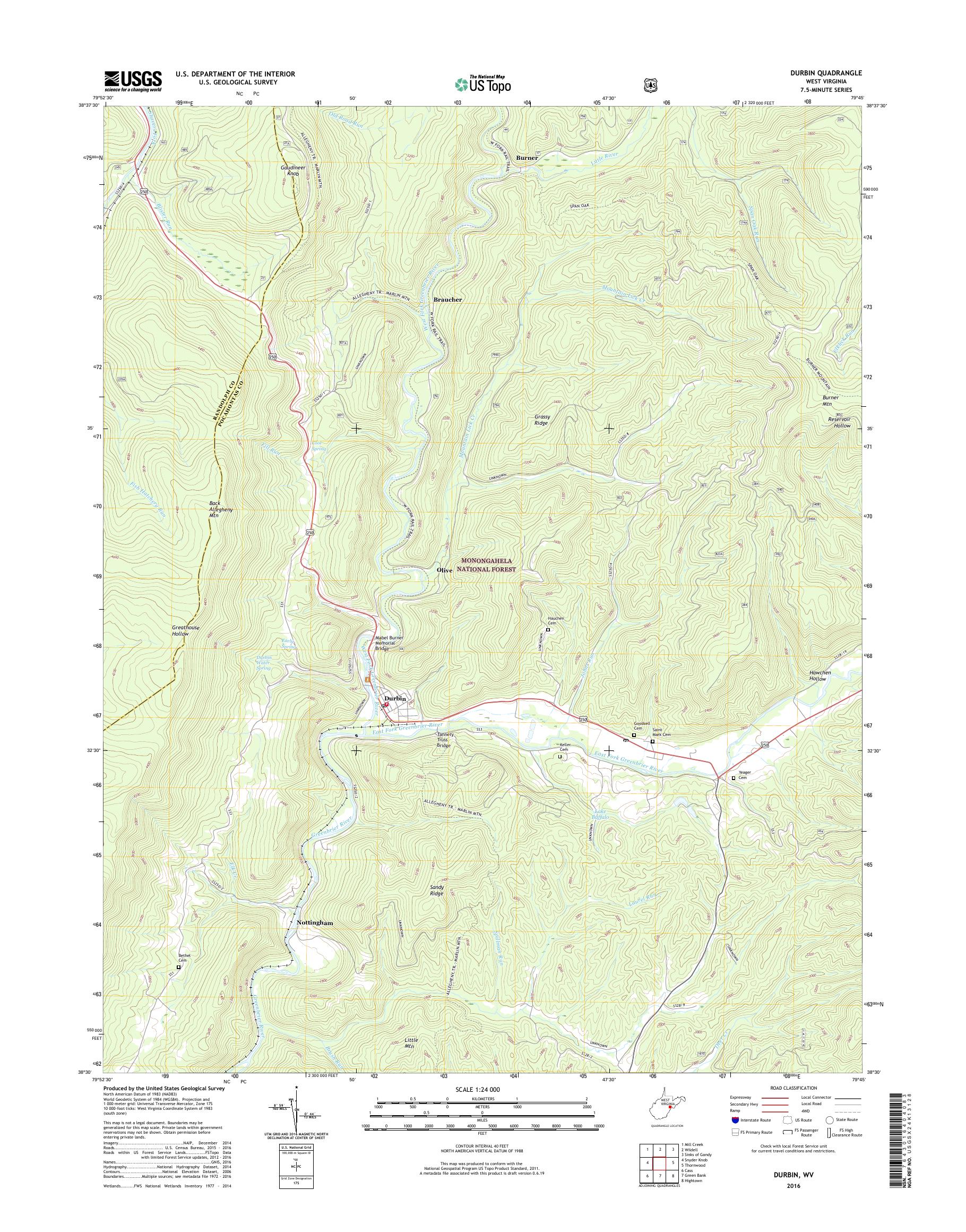 MyTopo Durbin, West Virginia USGS Quad Topo Map
