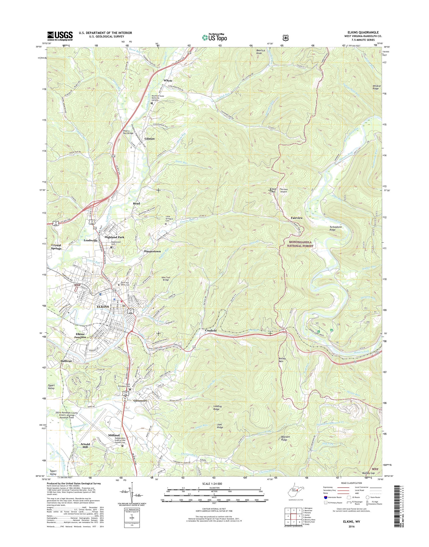 MyTopo Elkins, West Virginia USGS Quad Topo Map