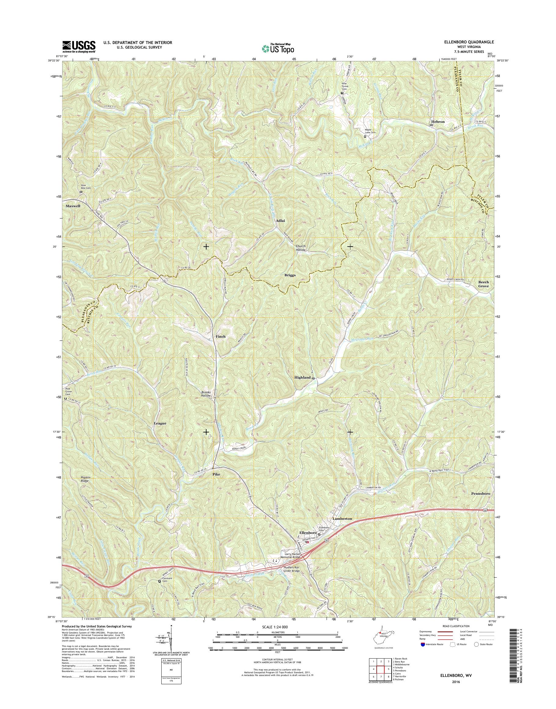 MyTopo Ellenboro, West Virginia USGS Quad Topo Map