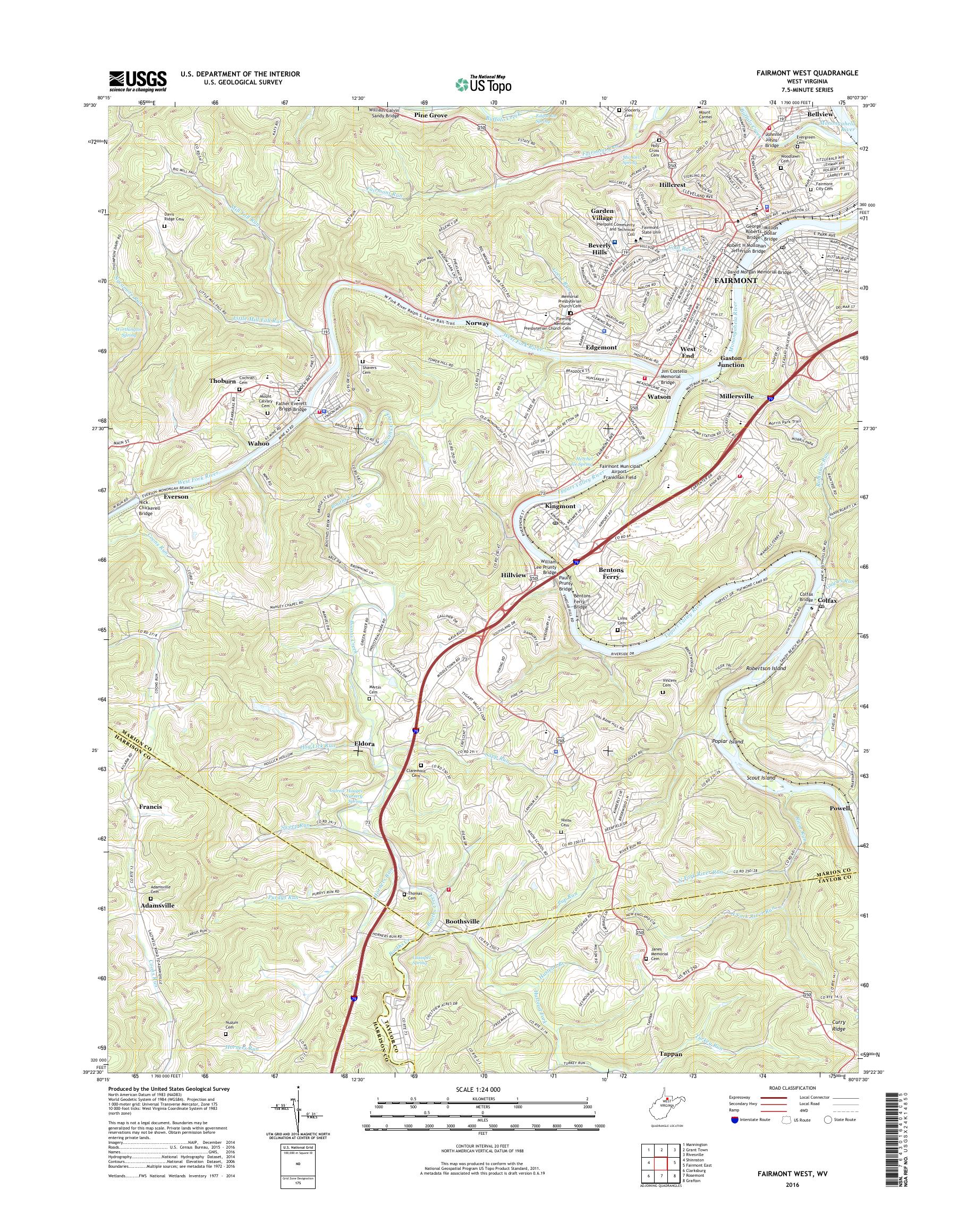 MyTopo Fairmont West, West Virginia USGS Quad Topo Map