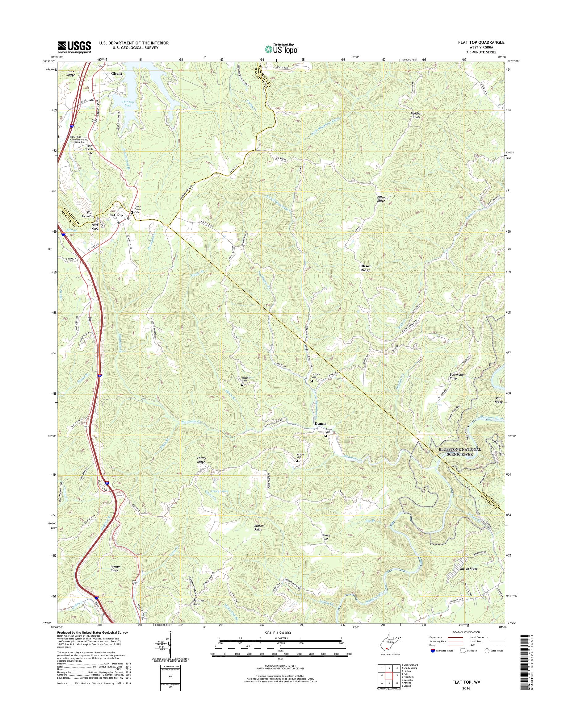 MyTopo Flat Top, West Virginia USGS Quad Topo Map