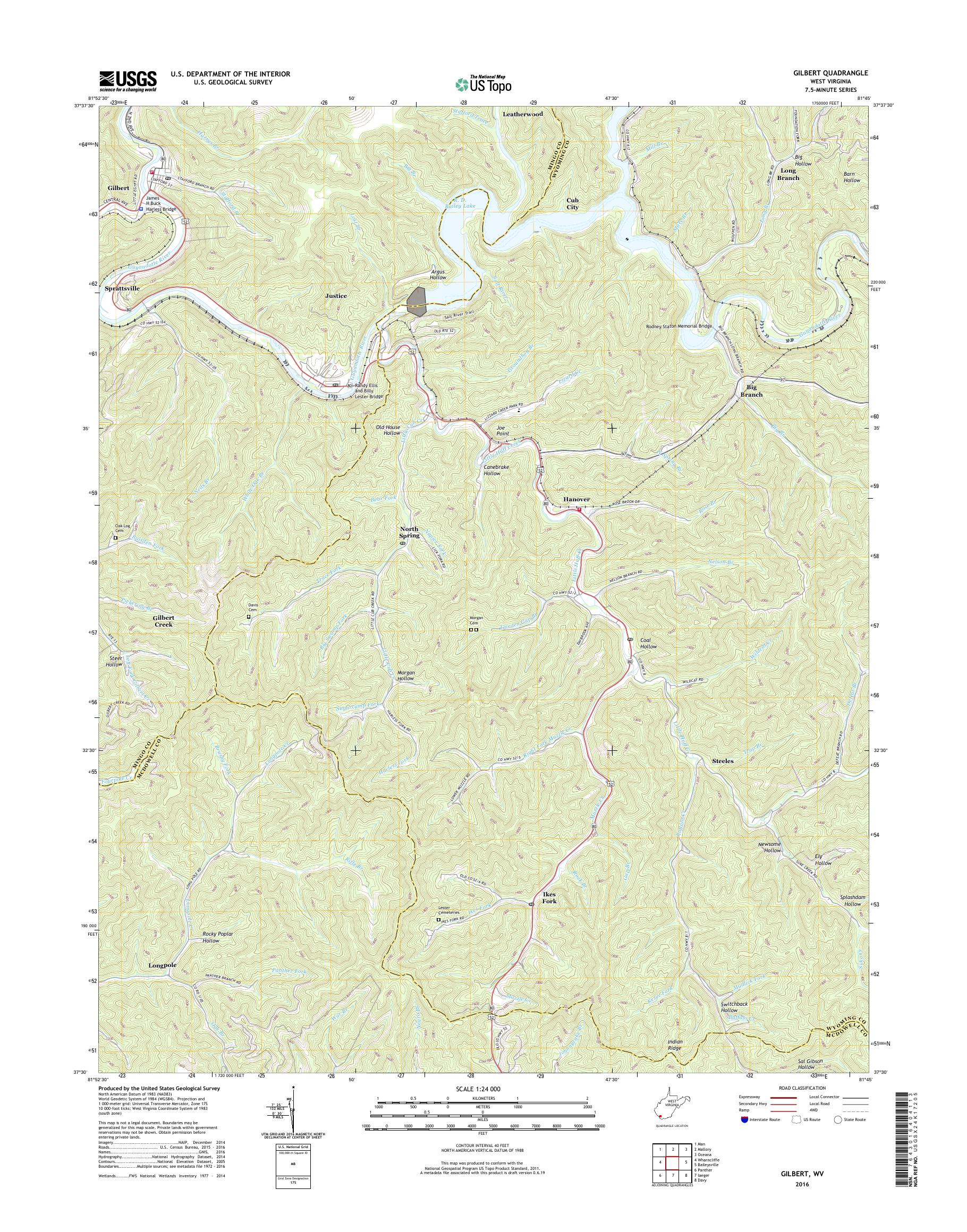 MyTopo Gilbert, West Virginia USGS Quad Topo Map