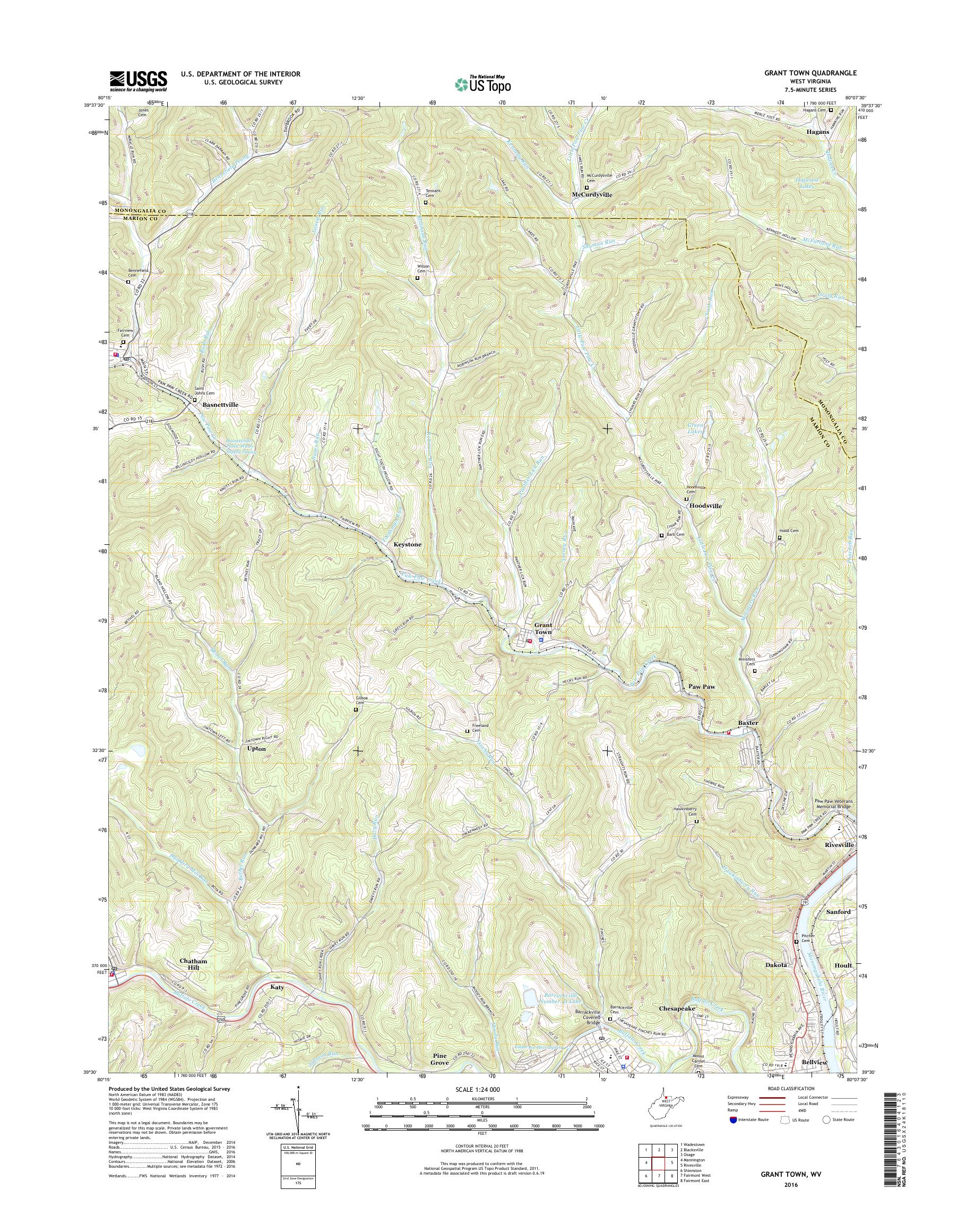 MyTopo Grant Town, West Virginia USGS Quad Topo Map