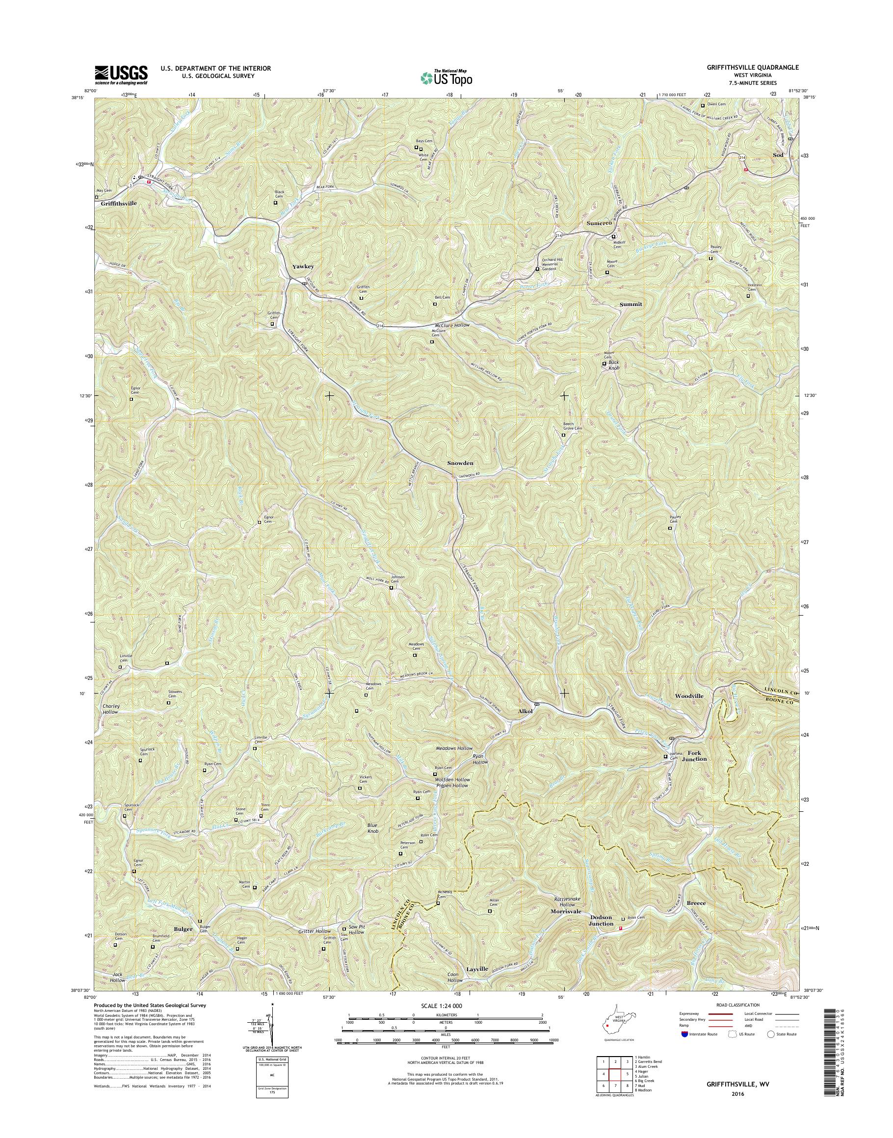 MyTopo Griffithsville, West Virginia USGS Quad Topo Map