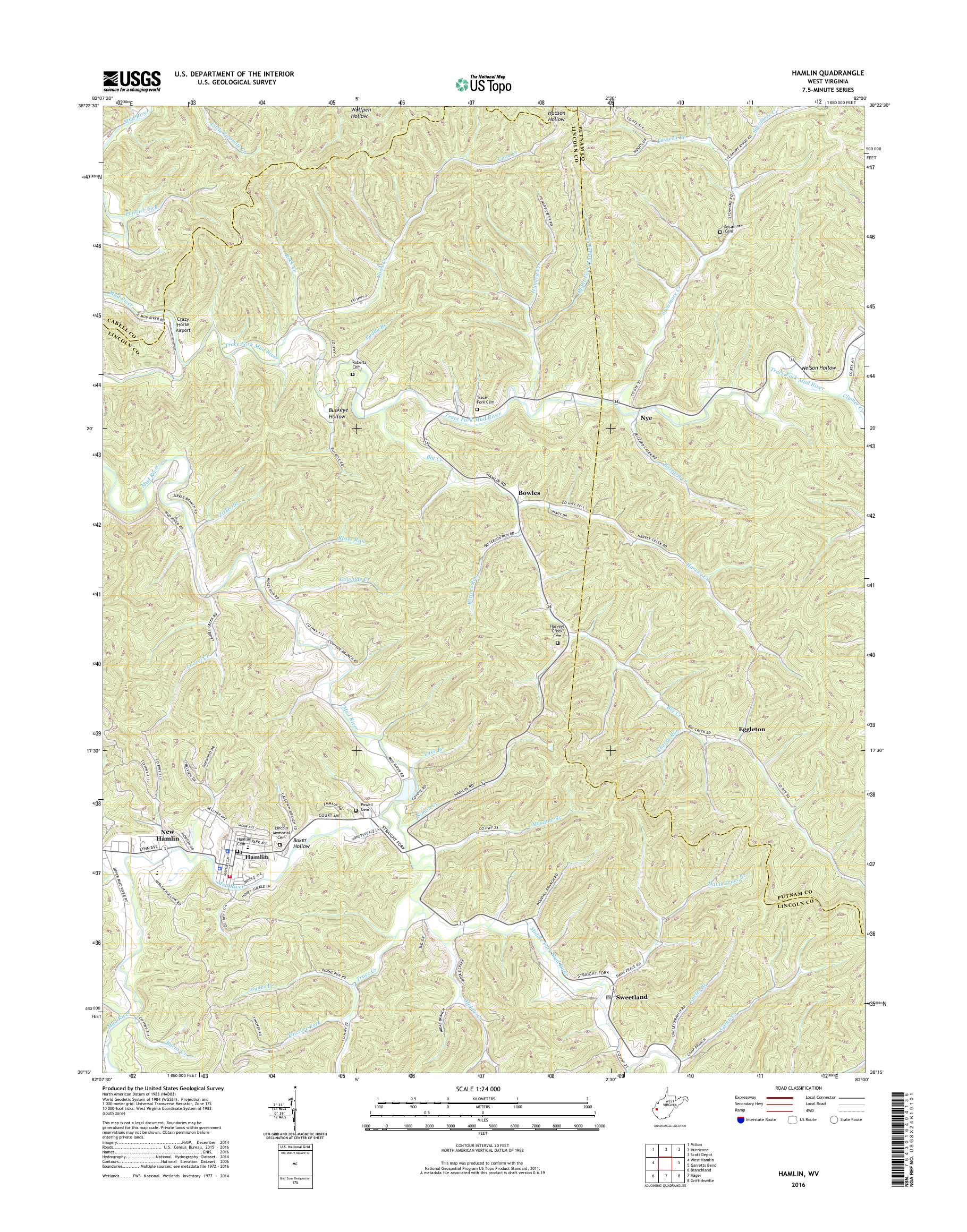 MyTopo Hamlin, West Virginia USGS Quad Topo Map