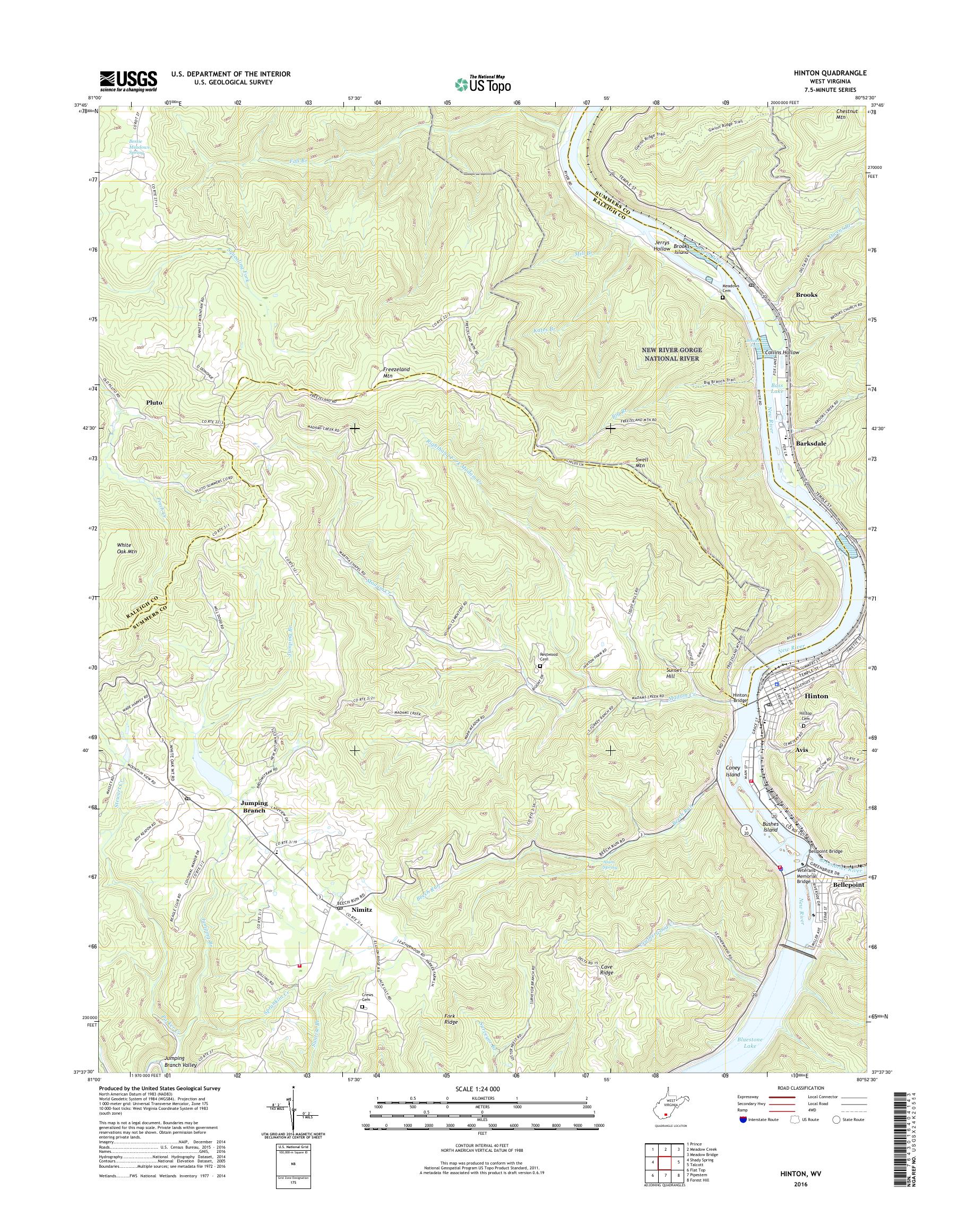 MyTopo Hinton, West Virginia USGS Quad Topo Map