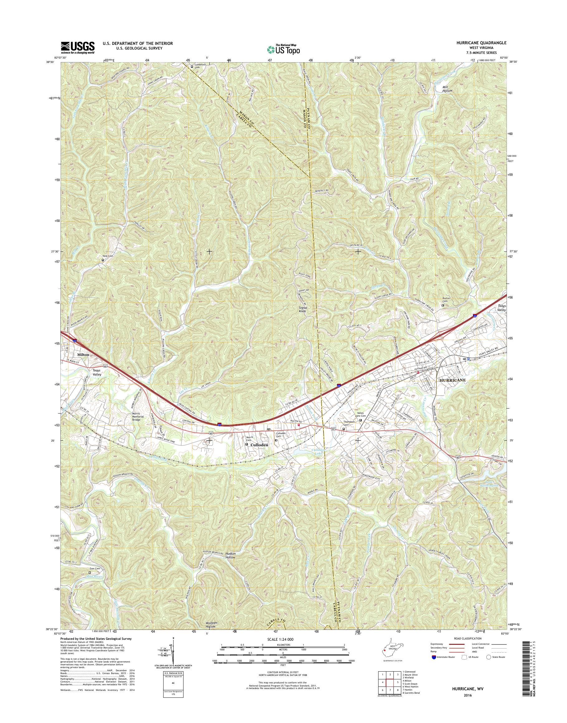 MyTopo Hurricane, West Virginia USGS Quad Topo Map