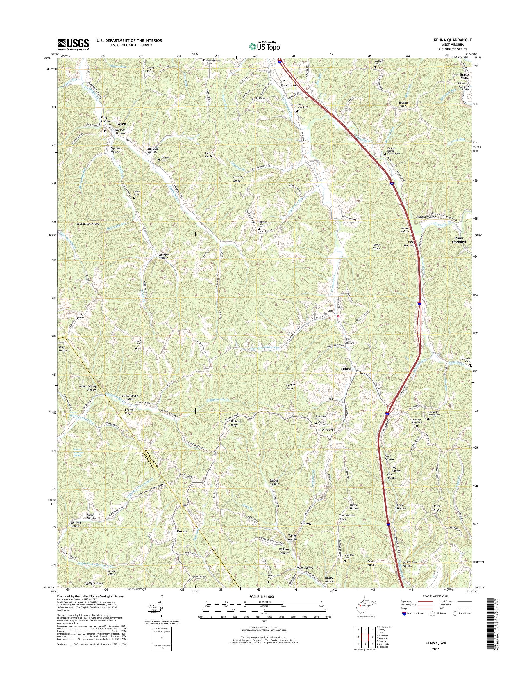 MyTopo Kenna, West Virginia USGS Quad Topo Map