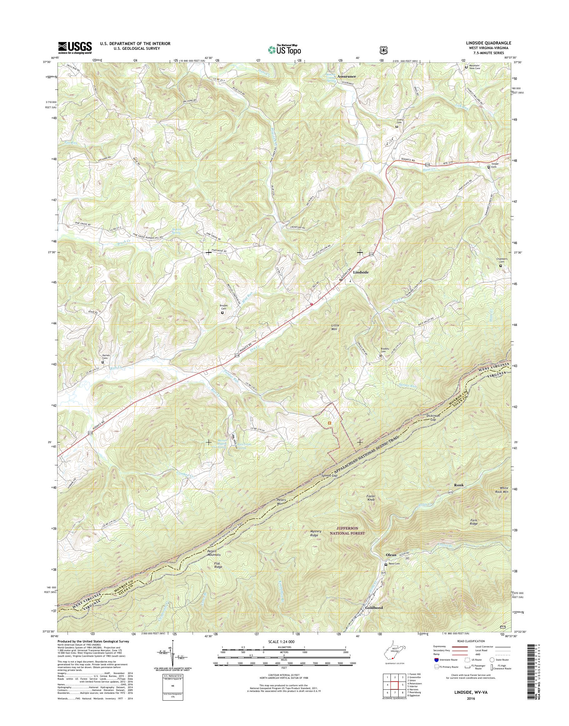 MyTopo Lindside, West Virginia USGS Quad Topo Map