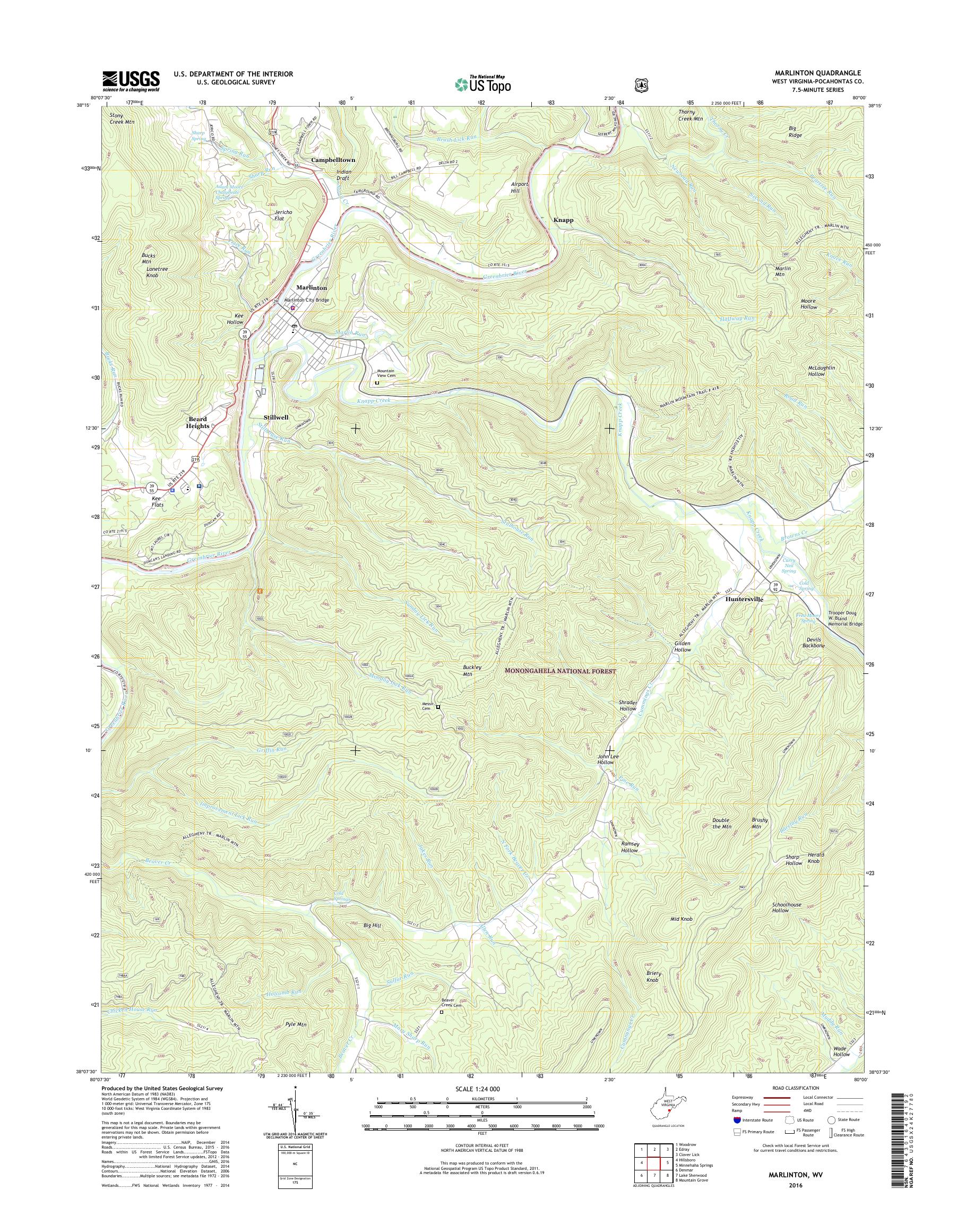 MyTopo Marlinton, West Virginia USGS Quad Topo Map