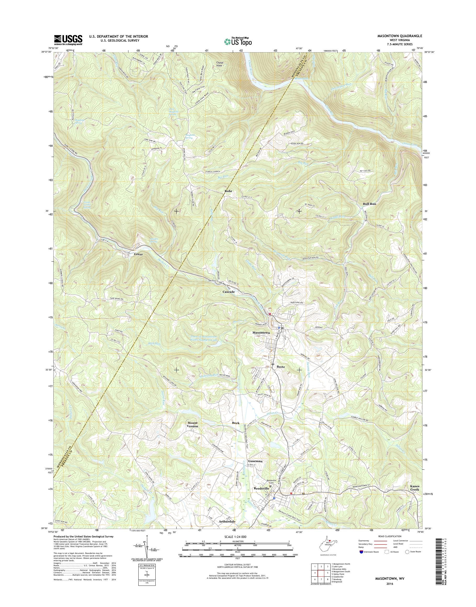 MyTopo Masontown, West Virginia USGS Quad Topo Map