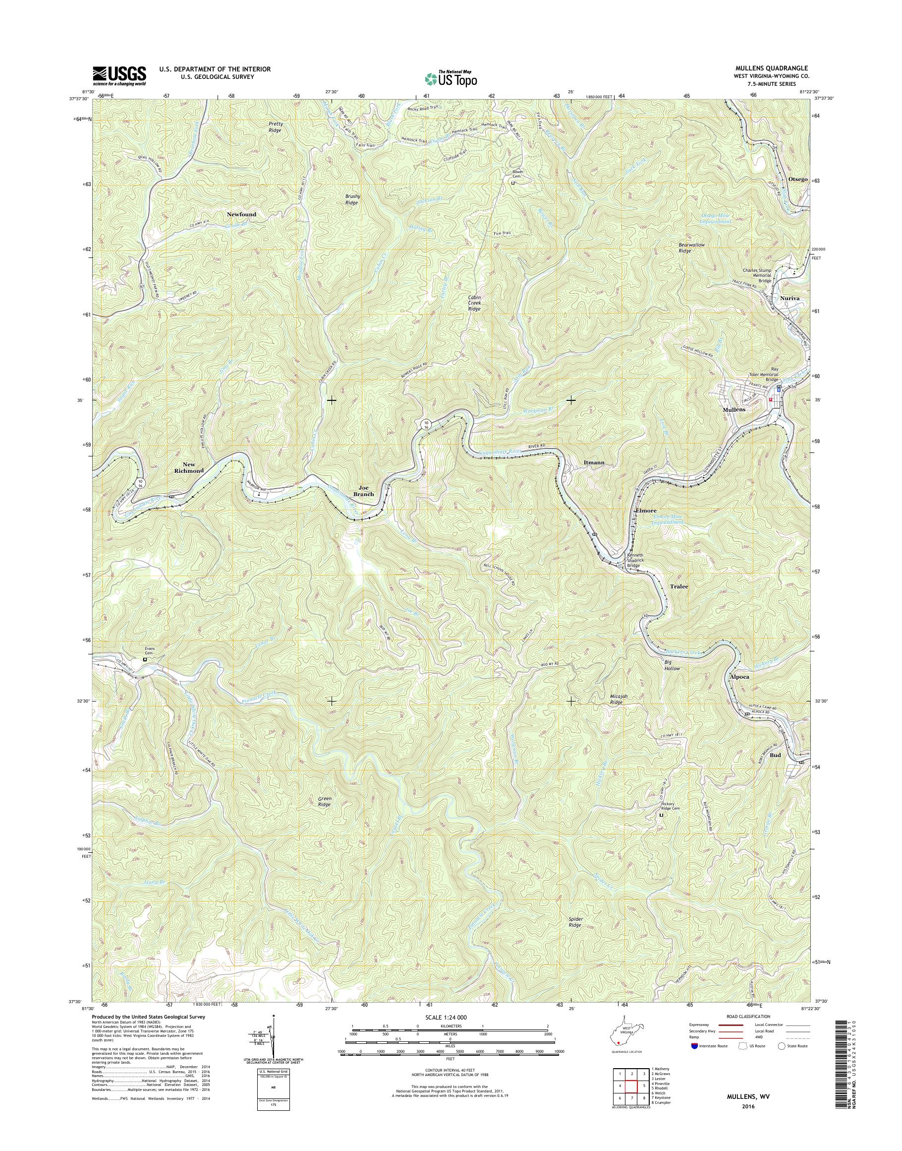 MyTopo Mullens, West Virginia USGS Quad Topo Map
