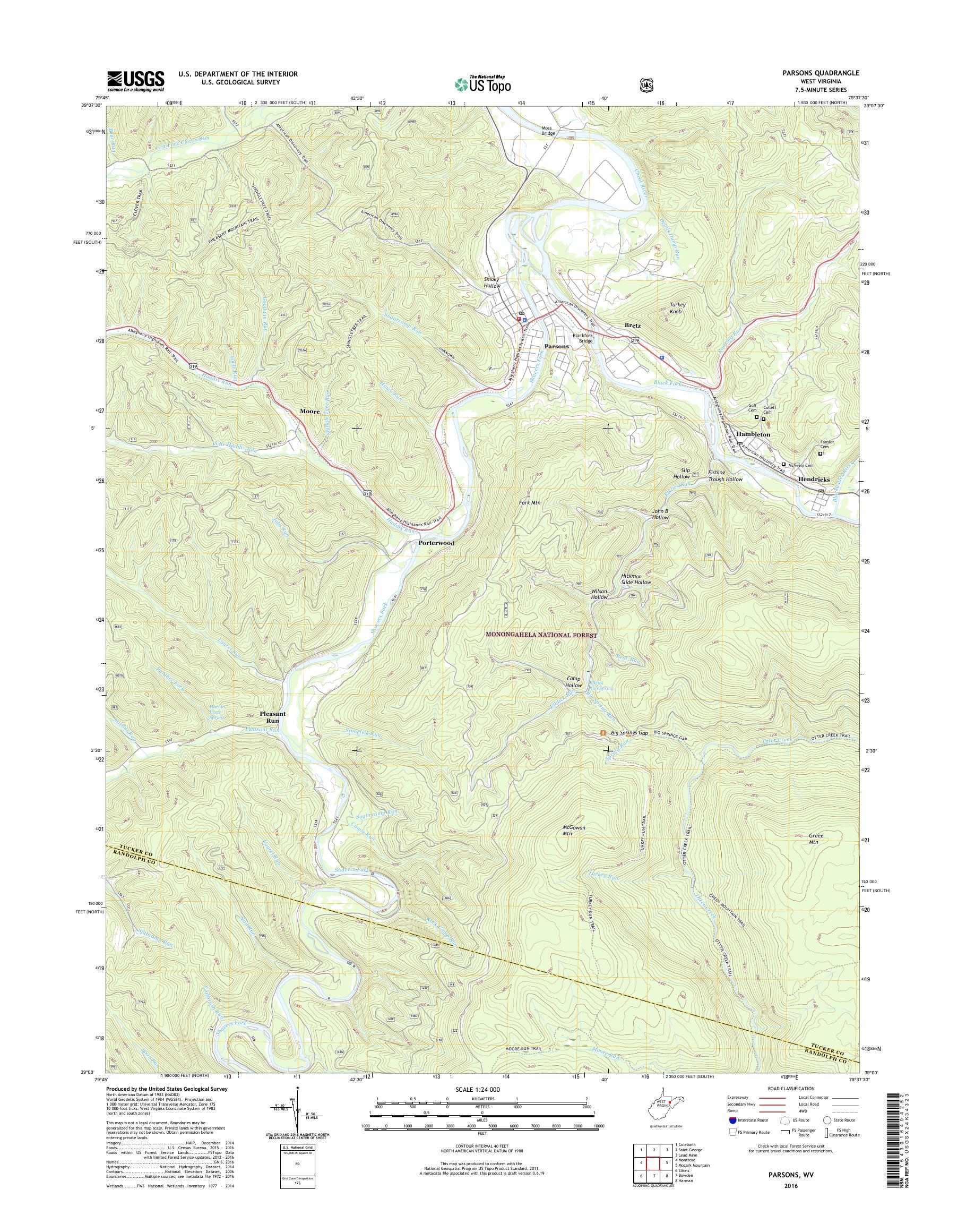 MyTopo Parsons, West Virginia USGS Quad Topo Map