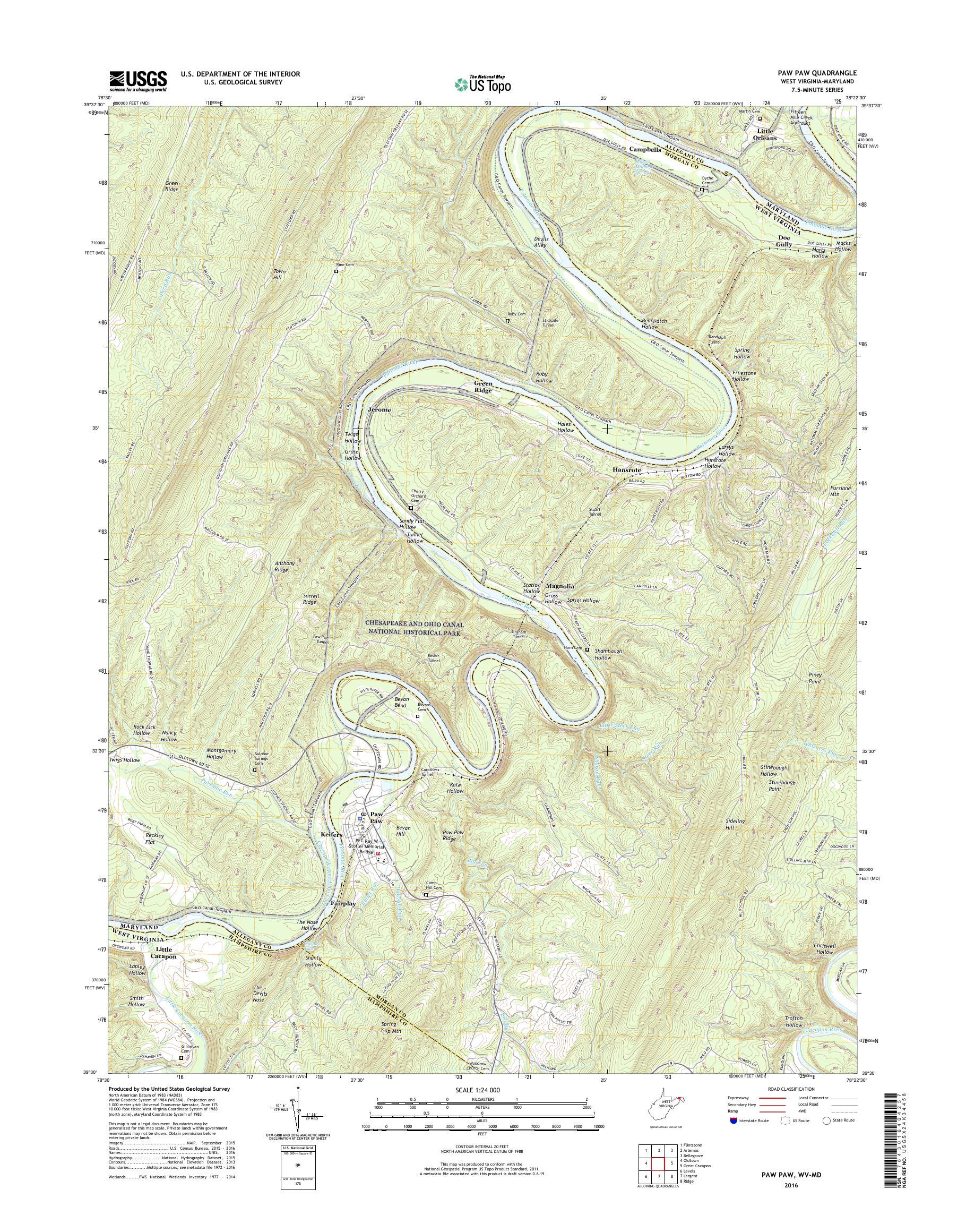 MyTopo Paw Paw, West Virginia USGS Quad Topo Map