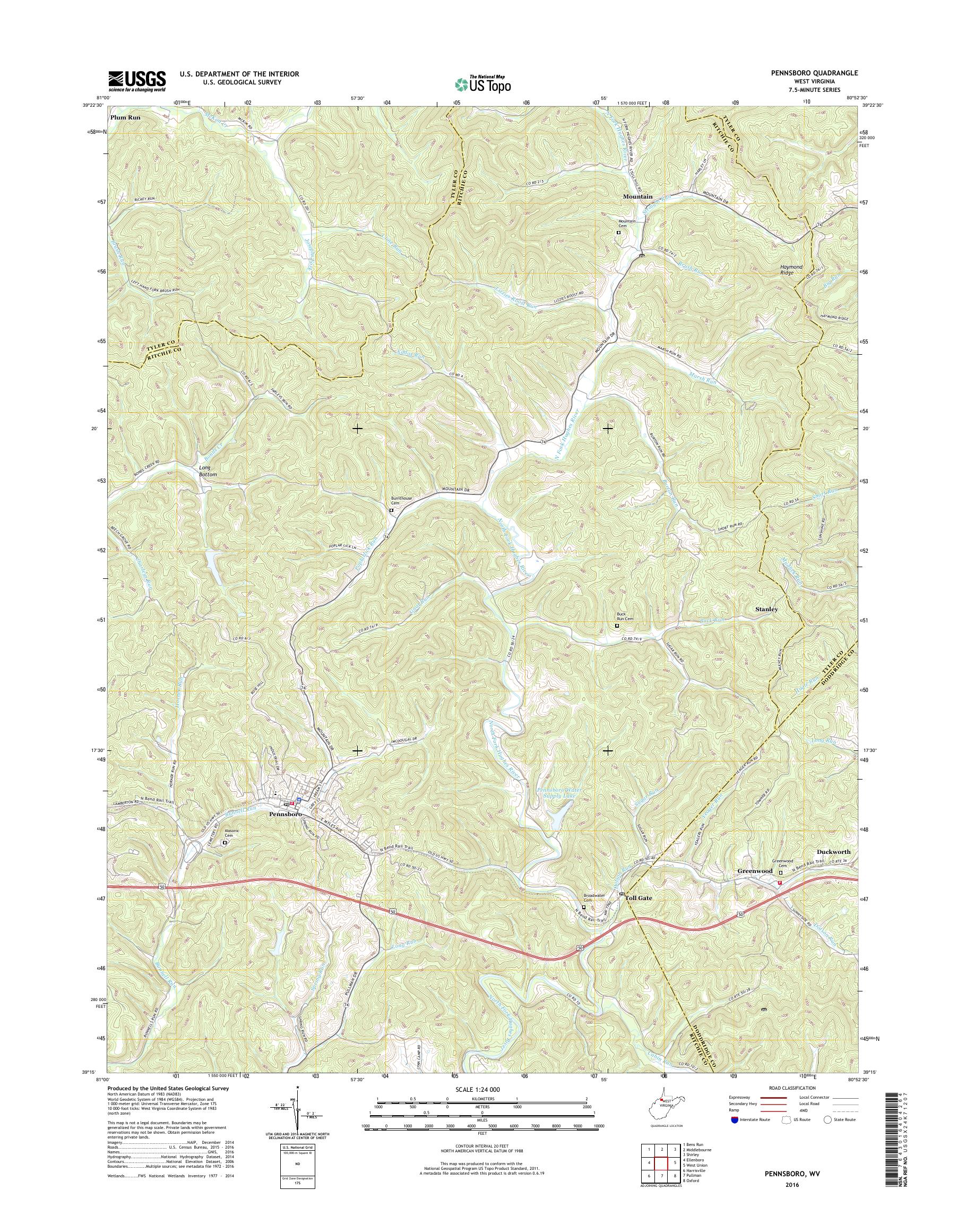 MyTopo Pennsboro, West Virginia USGS Quad Topo Map
