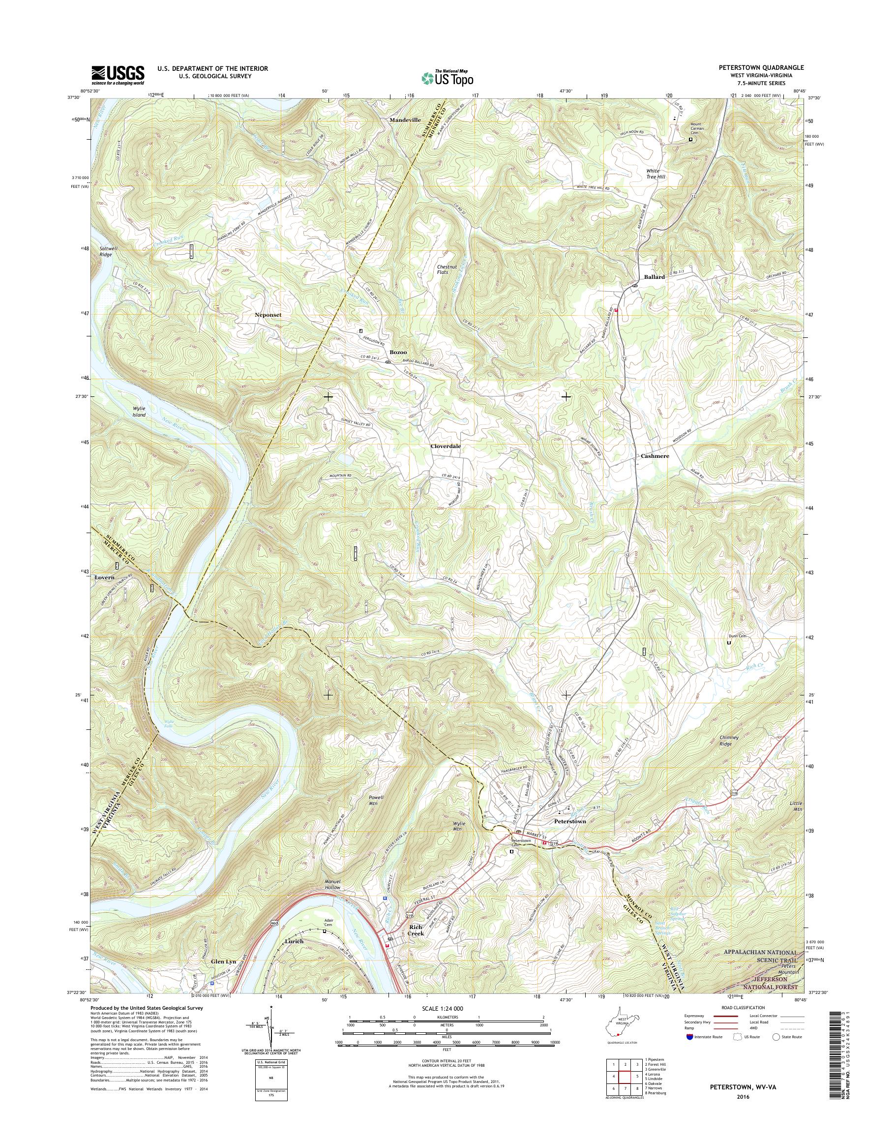 MyTopo Peterstown, West Virginia USGS Quad Topo Map