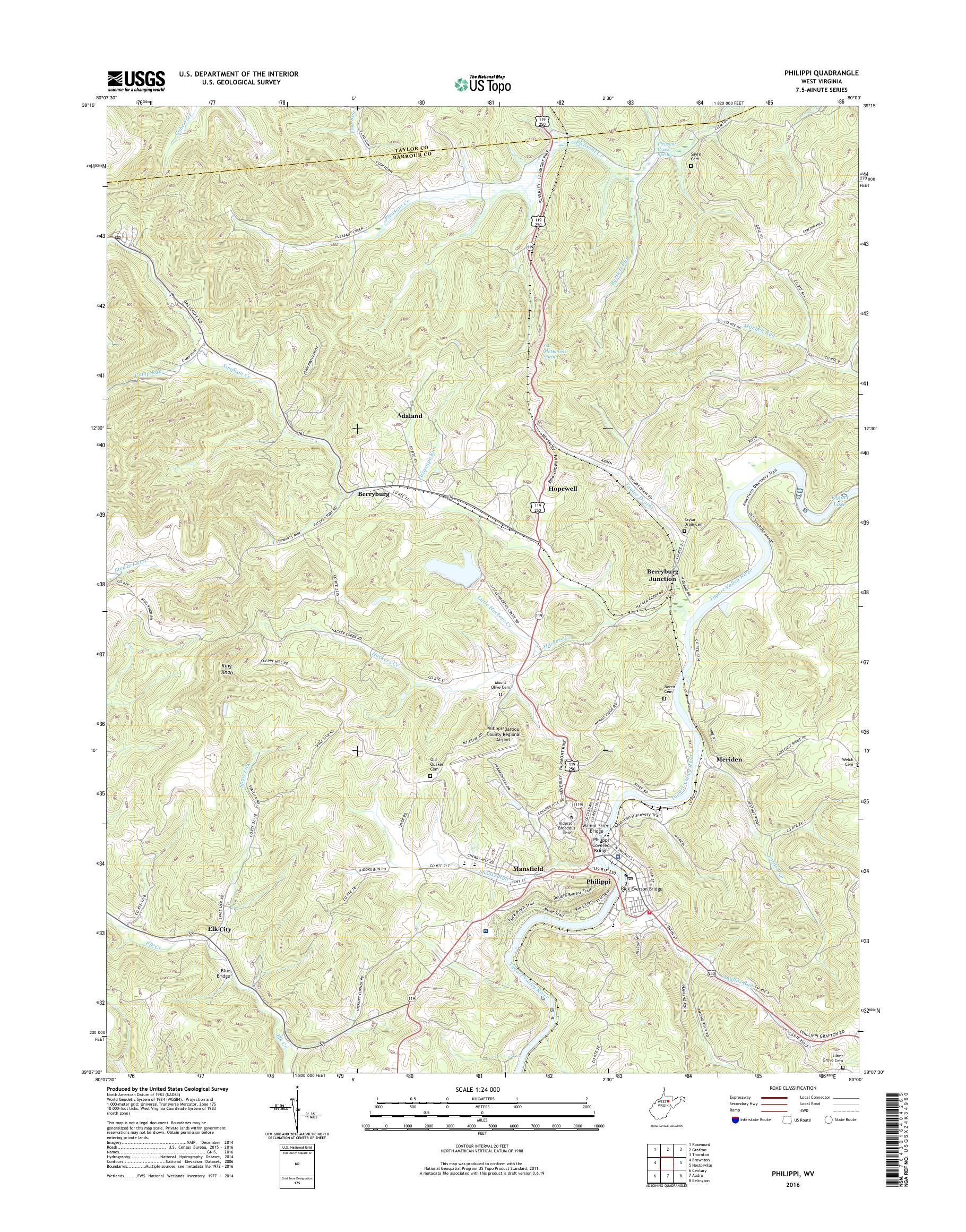MyTopo Philippi, West Virginia USGS Quad Topo Map