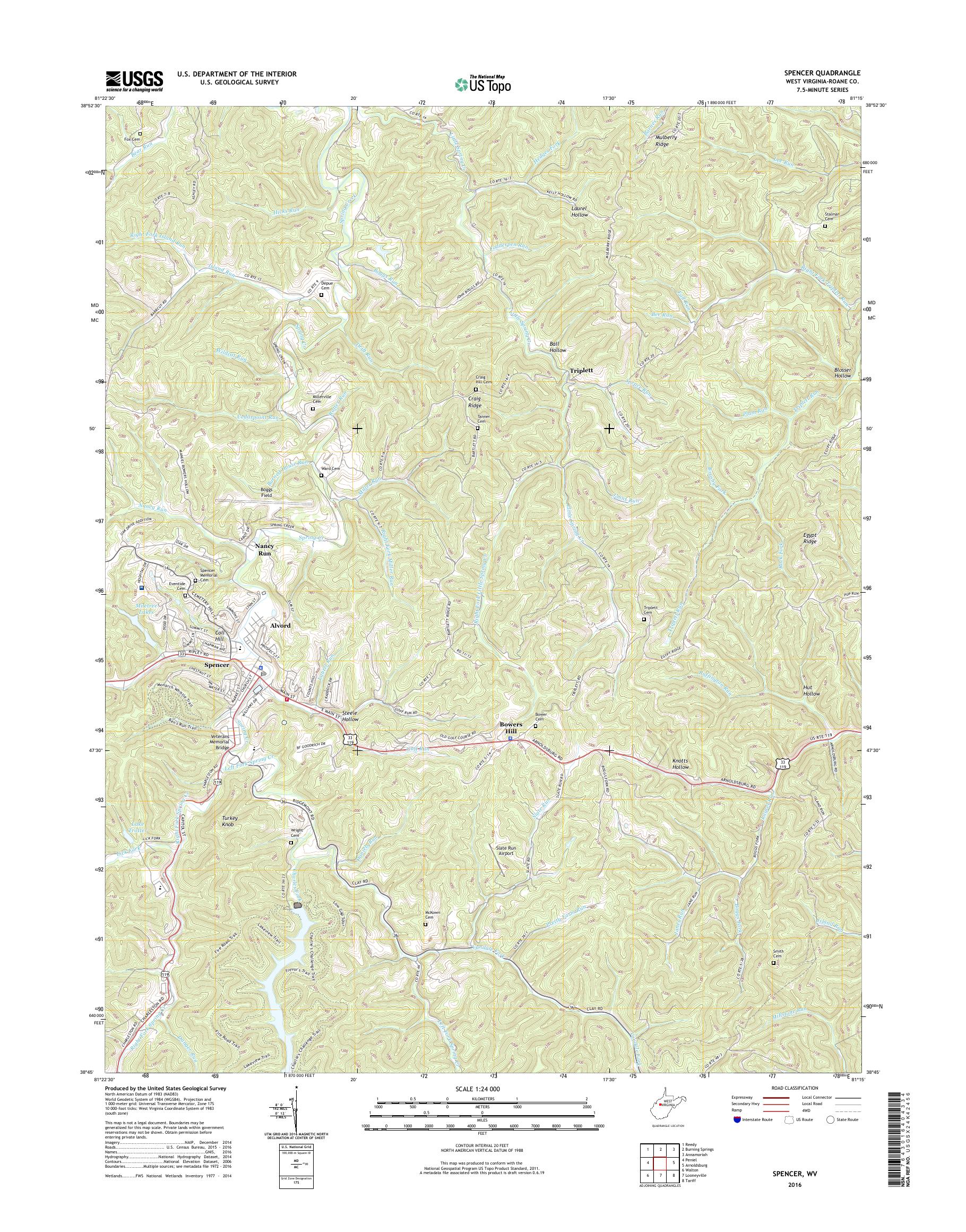 MyTopo Spencer, West Virginia USGS Quad Topo Map