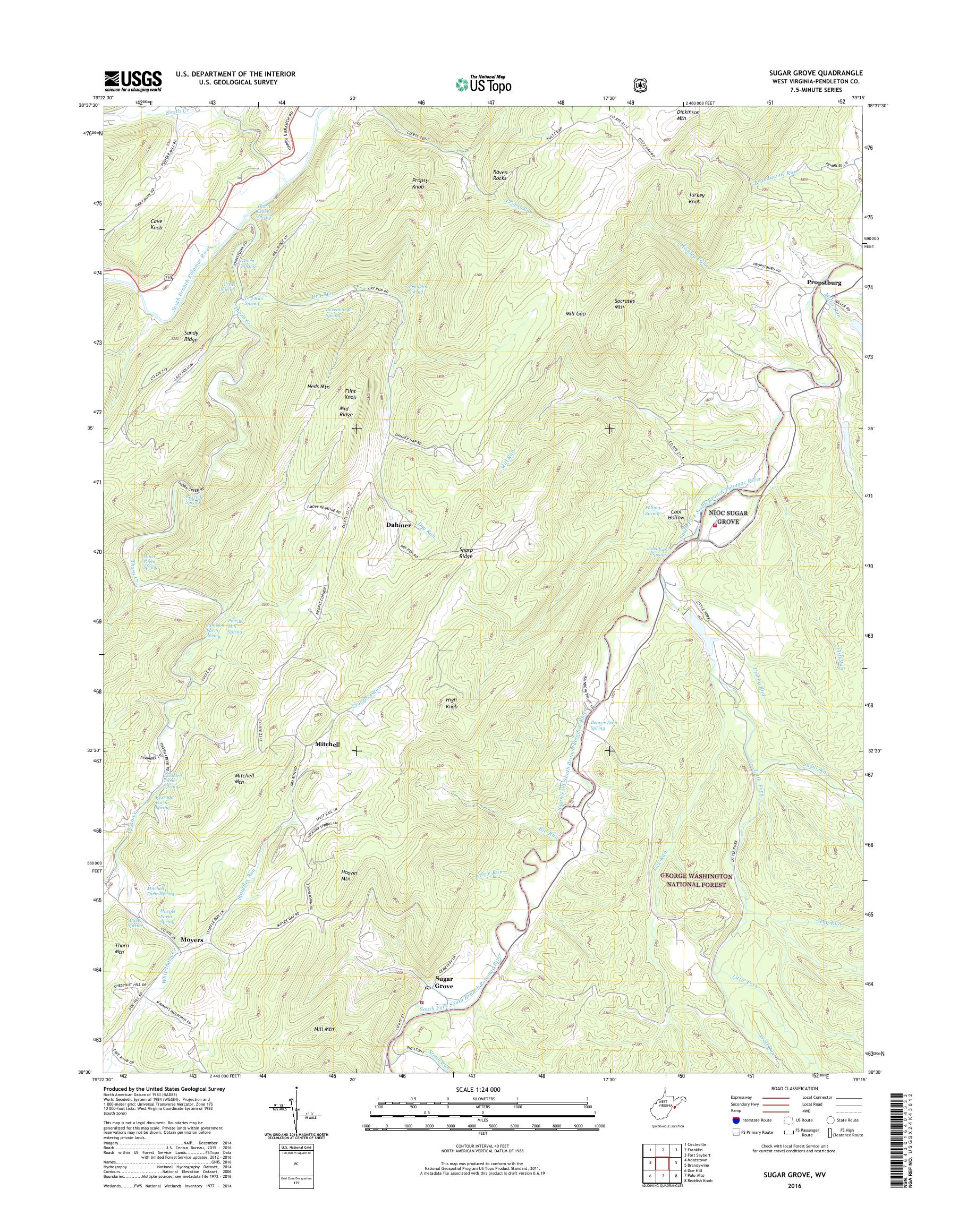 MyTopo Sugar Grove, West Virginia USGS Quad Topo Map