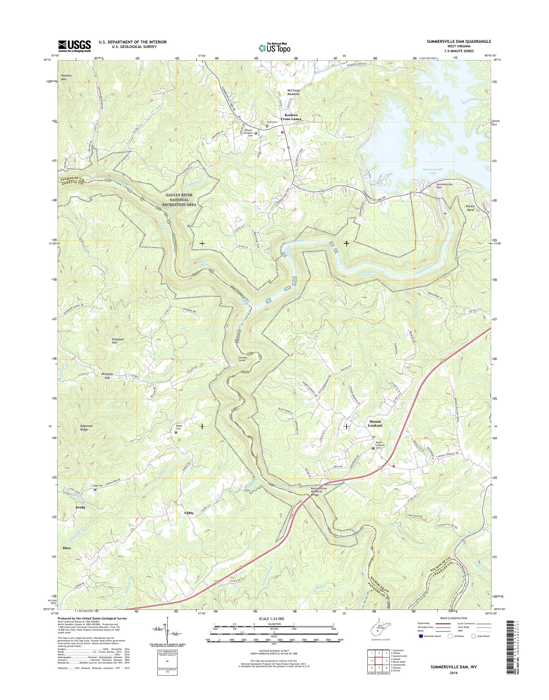 MyTopo Summersville Dam, West Virginia USGS Quad Topo Map