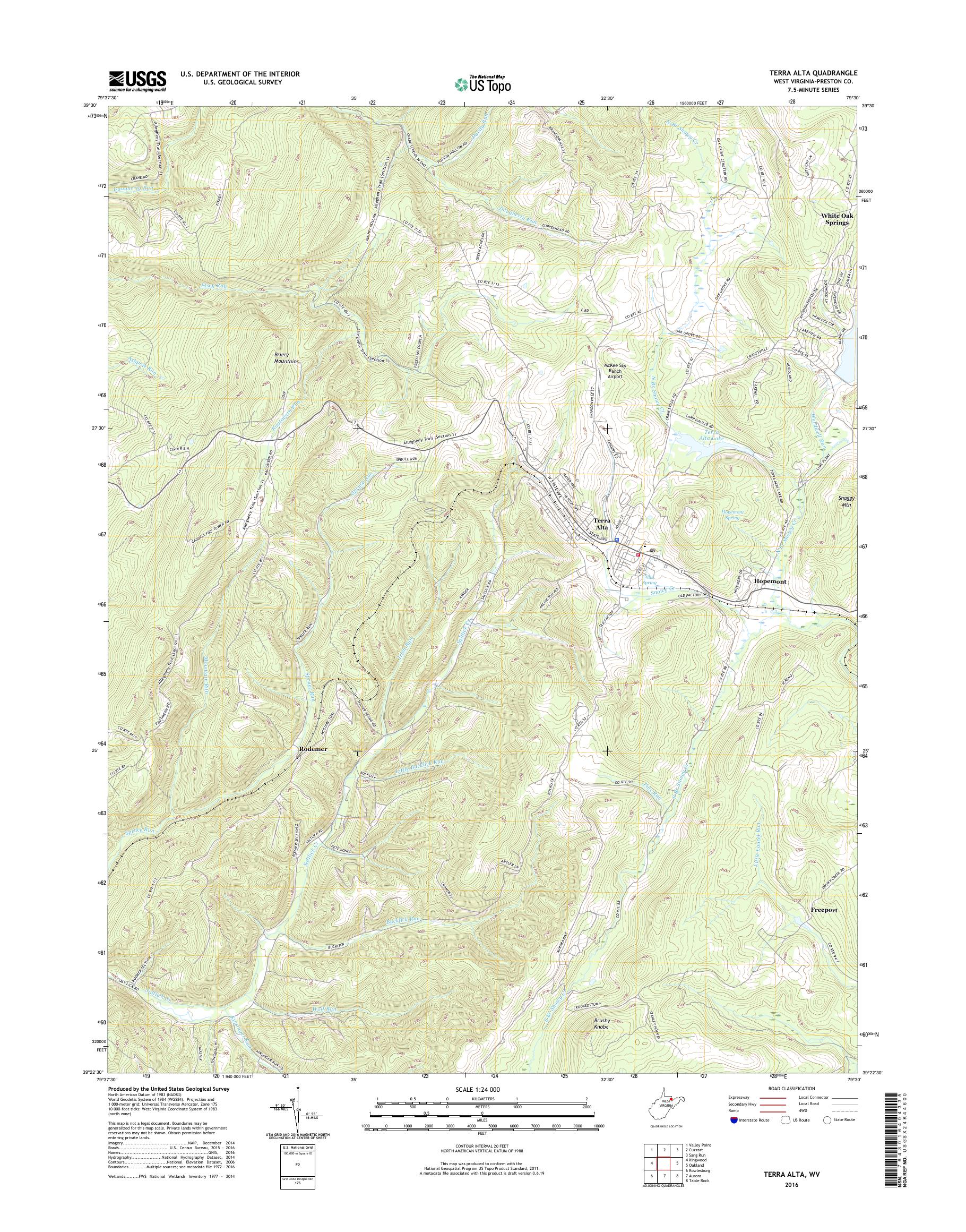 MyTopo Terra Alta, West Virginia USGS Quad Topo Map