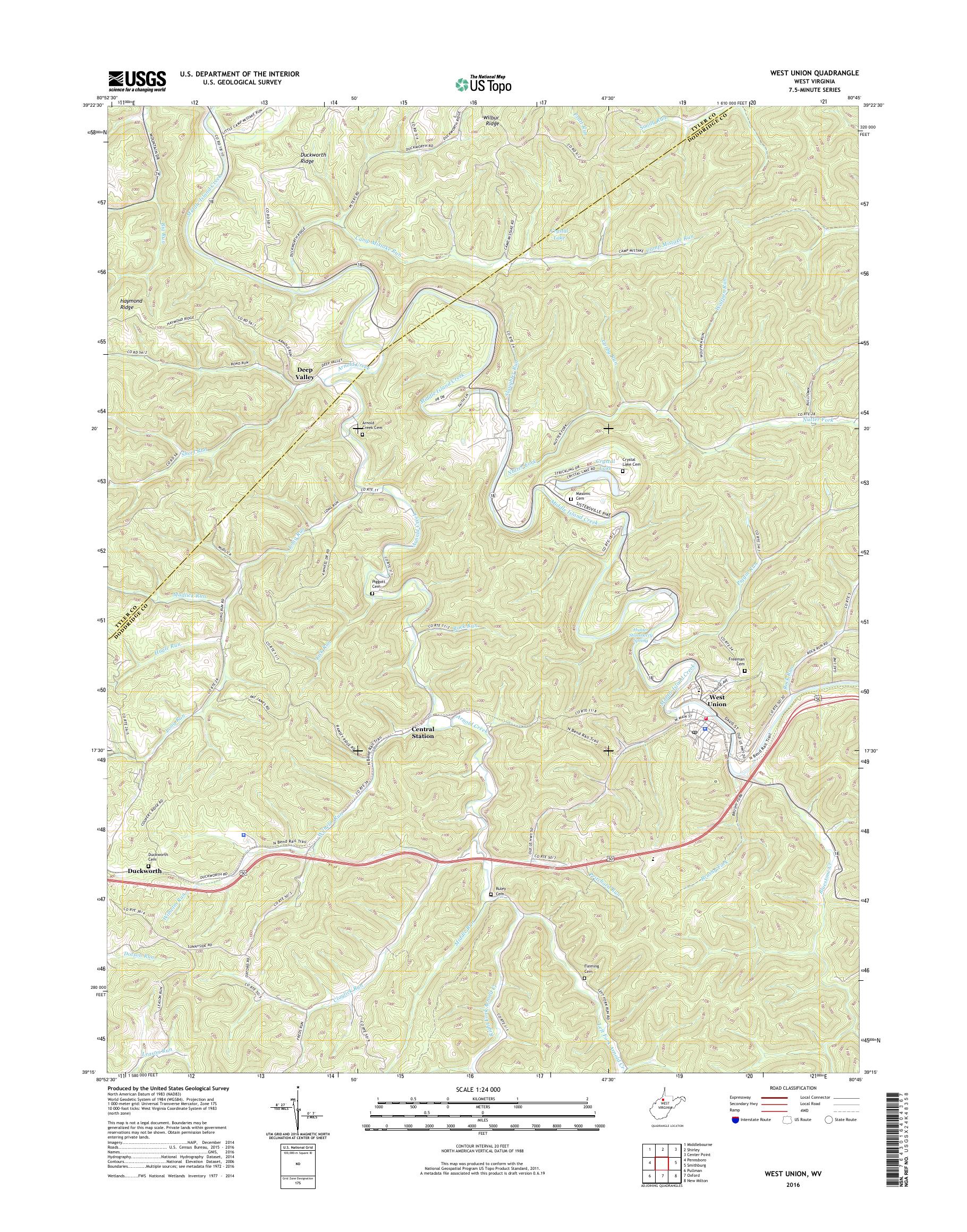 MyTopo West Union, West Virginia USGS Quad Topo Map