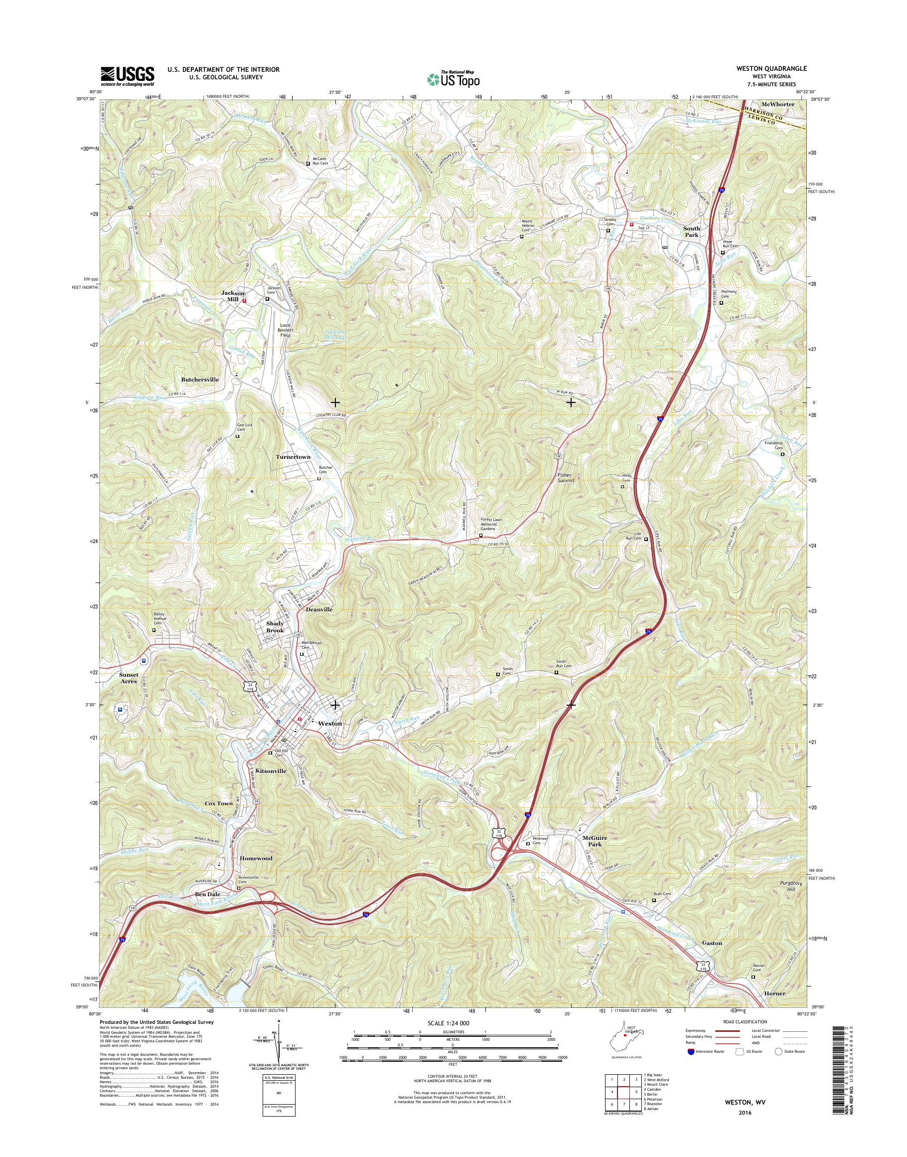 MyTopo Weston, West Virginia USGS Quad Topo Map