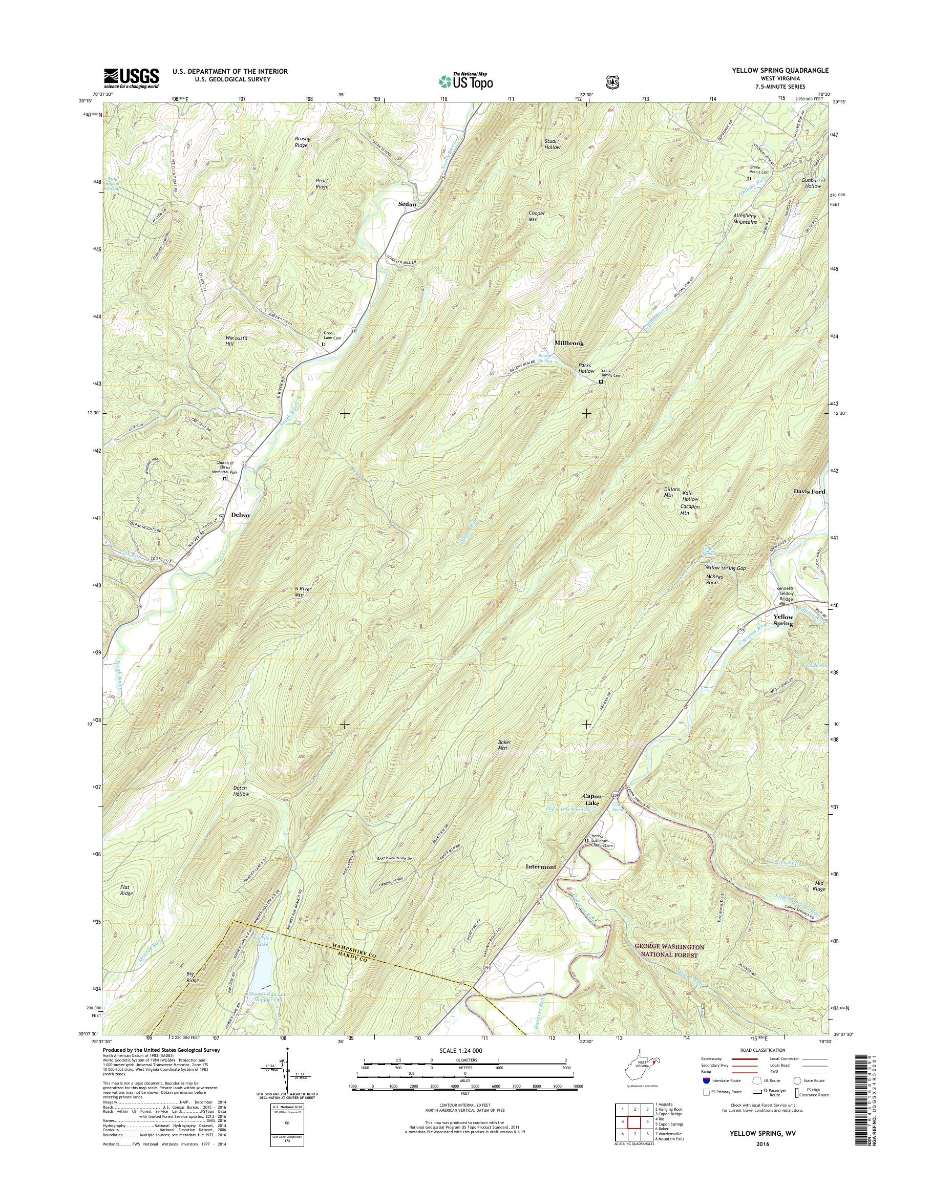 MyTopo Yellow Spring, West Virginia USGS Quad Topo Map