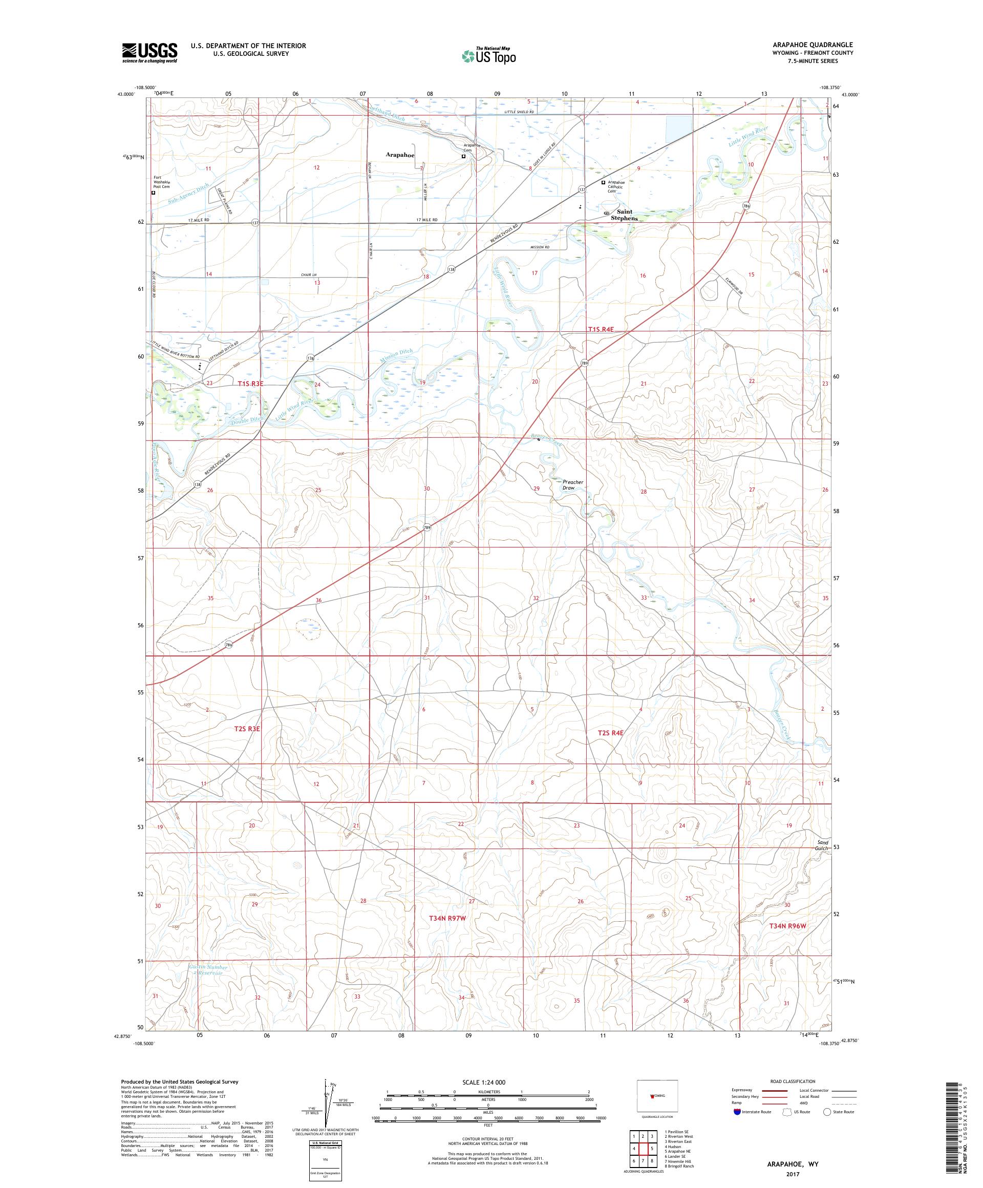 MyTopo Arapahoe, Wyoming USGS Quad Topo Map