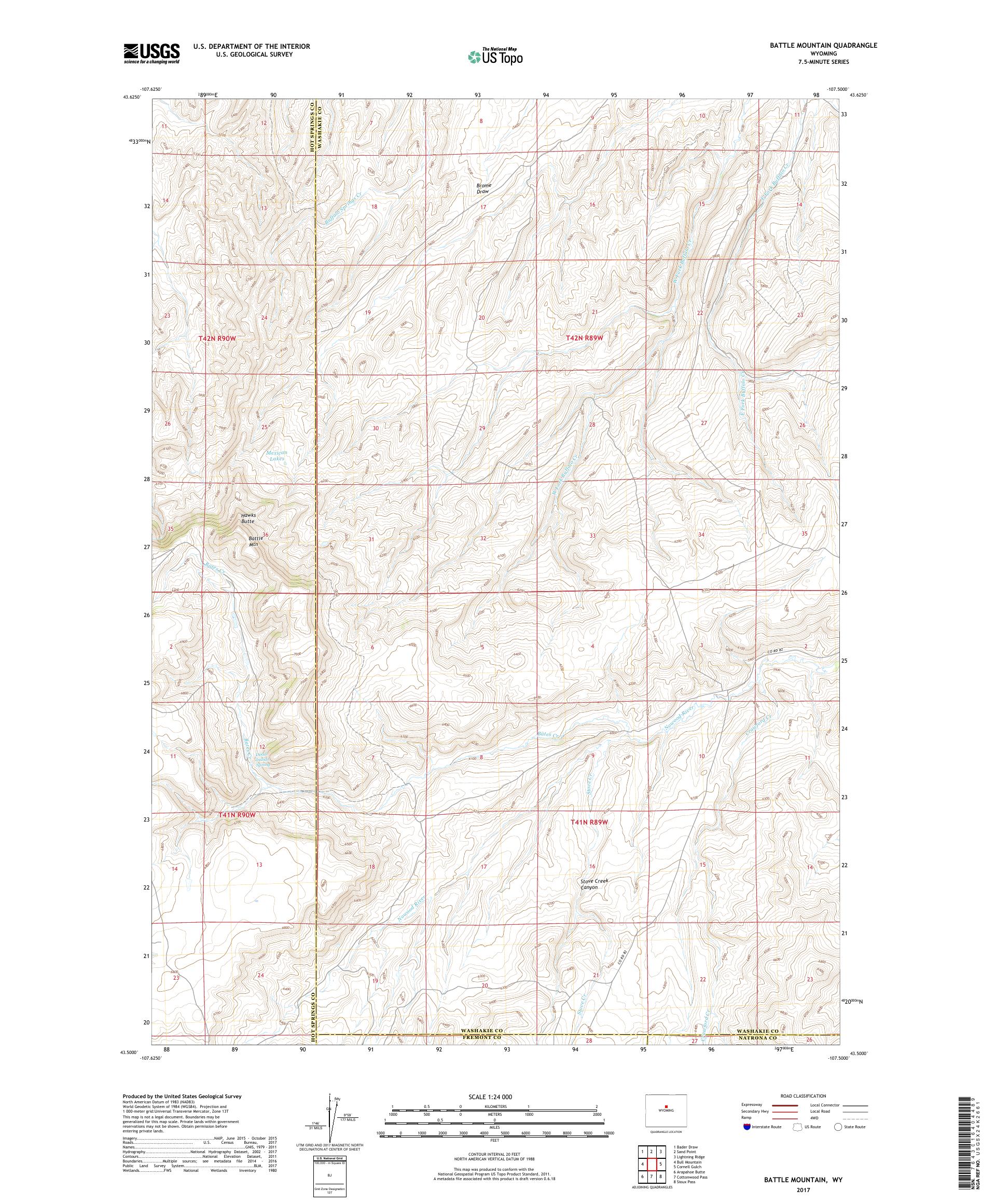 MyTopo Battle Mountain, Wyoming USGS Quad Topo Map