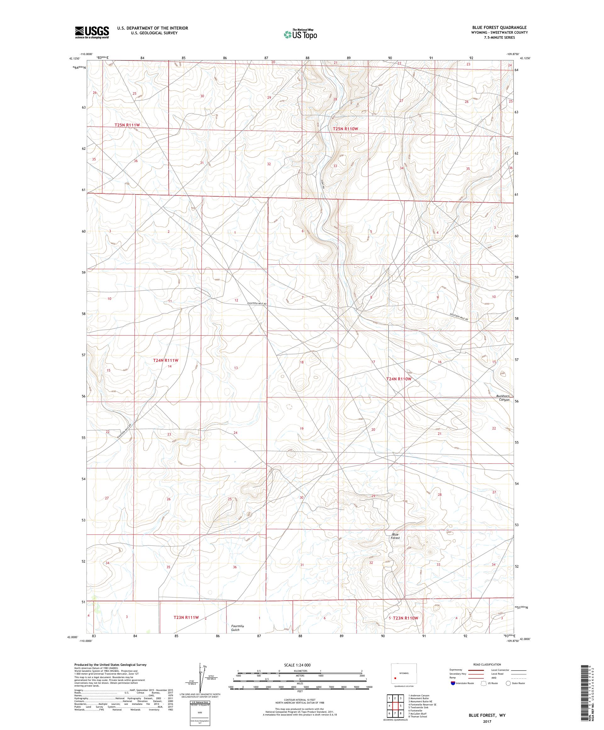 MyTopo Blue Forest, Wyoming USGS Quad Topo Map