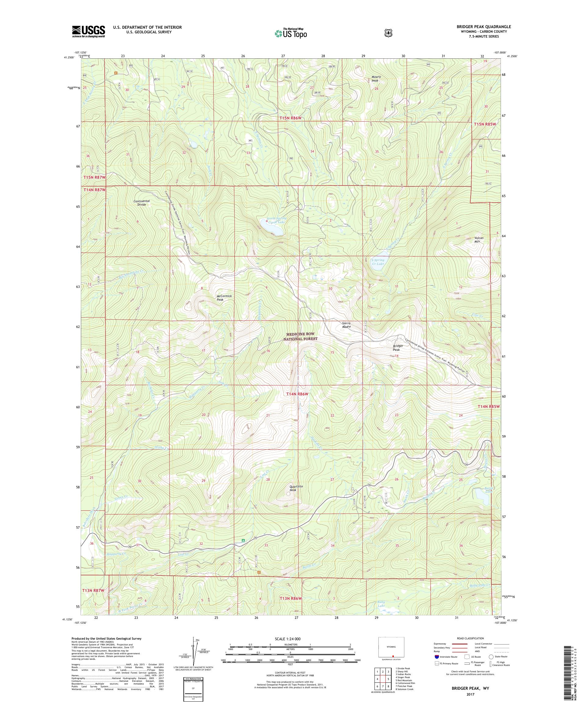 MyTopo Bridger Peak, Wyoming USGS Quad Topo Map
