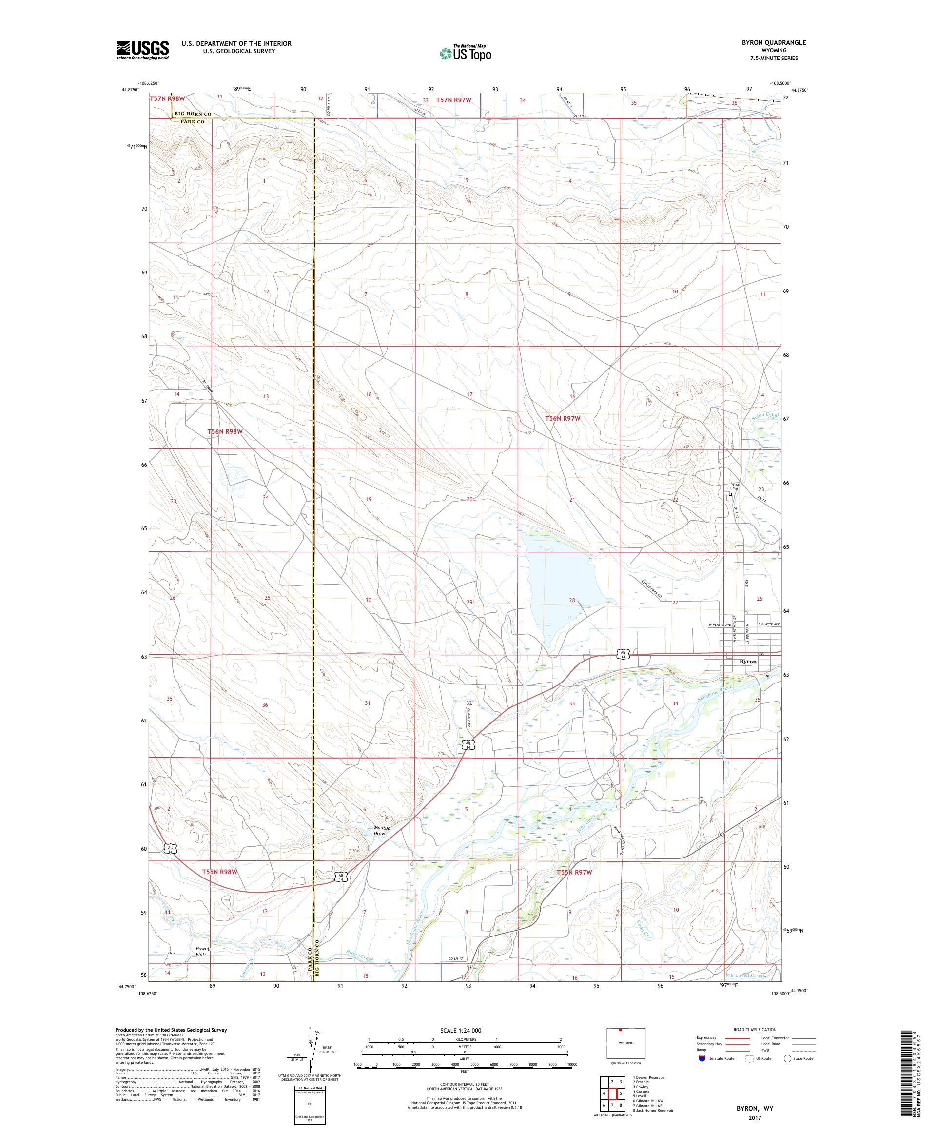 mytopo byron wyoming usgs quad topo map byron wyoming