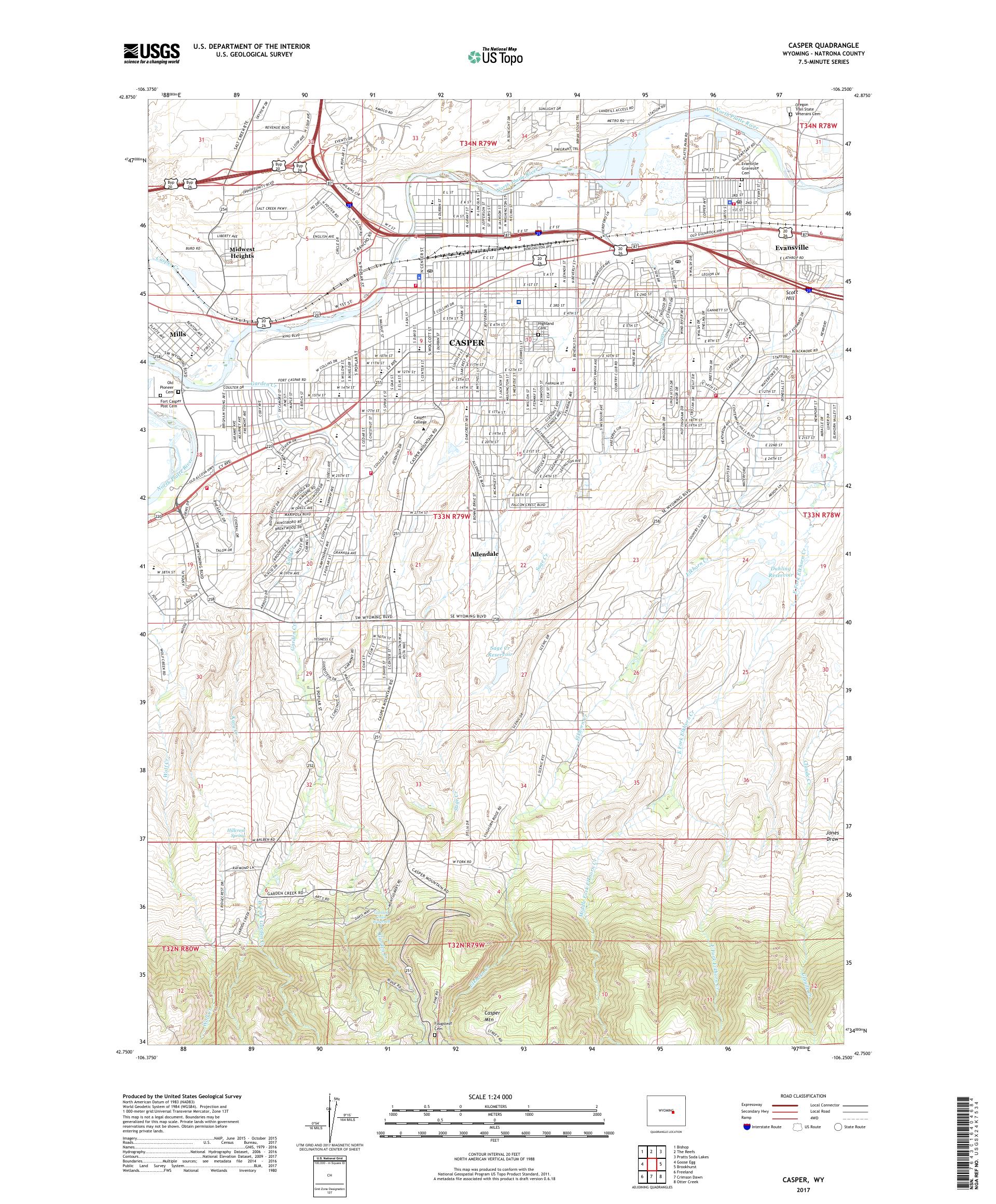 MyTopo Casper, Wyoming USGS Quad Topo Map