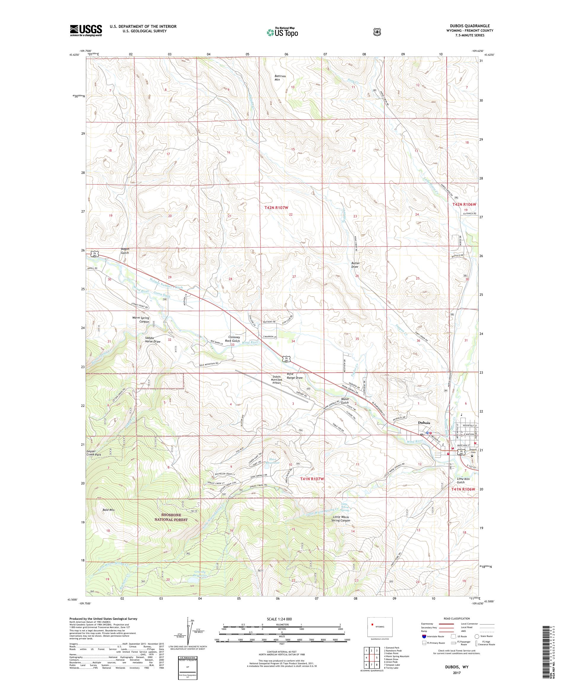 MyTopo Dubois, Wyoming USGS Quad Topo Map