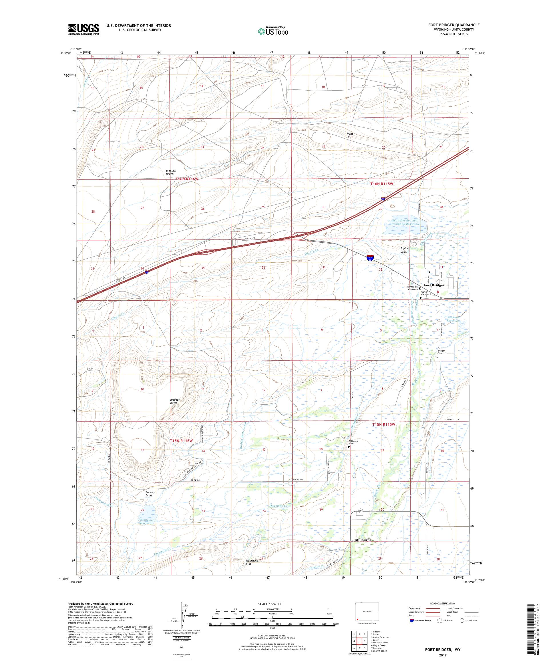 MyTopo Fort Bridger, Wyoming USGS Quad Topo Map