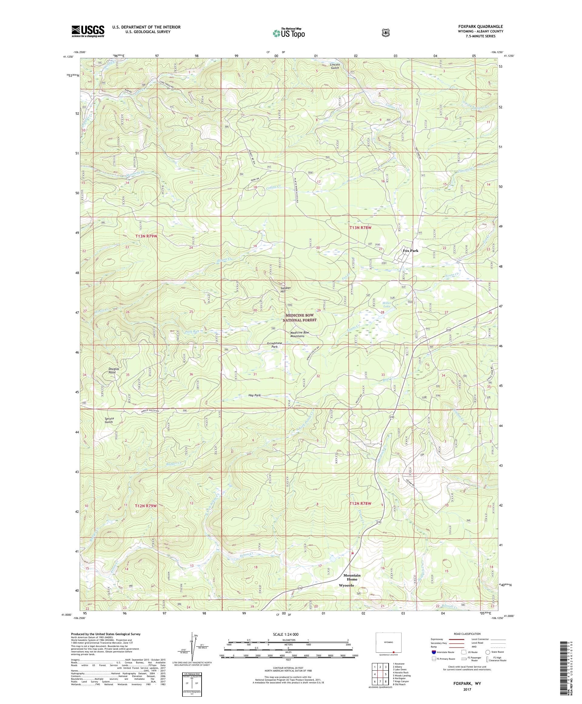 MyTopo Foxpark, Wyoming USGS Quad Topo Map