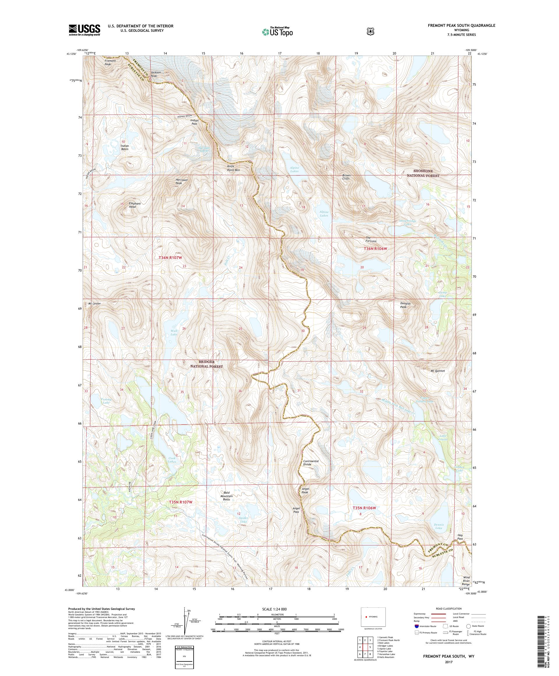 MyTopo Fremont Peak South, Wyoming USGS Quad Topo Map