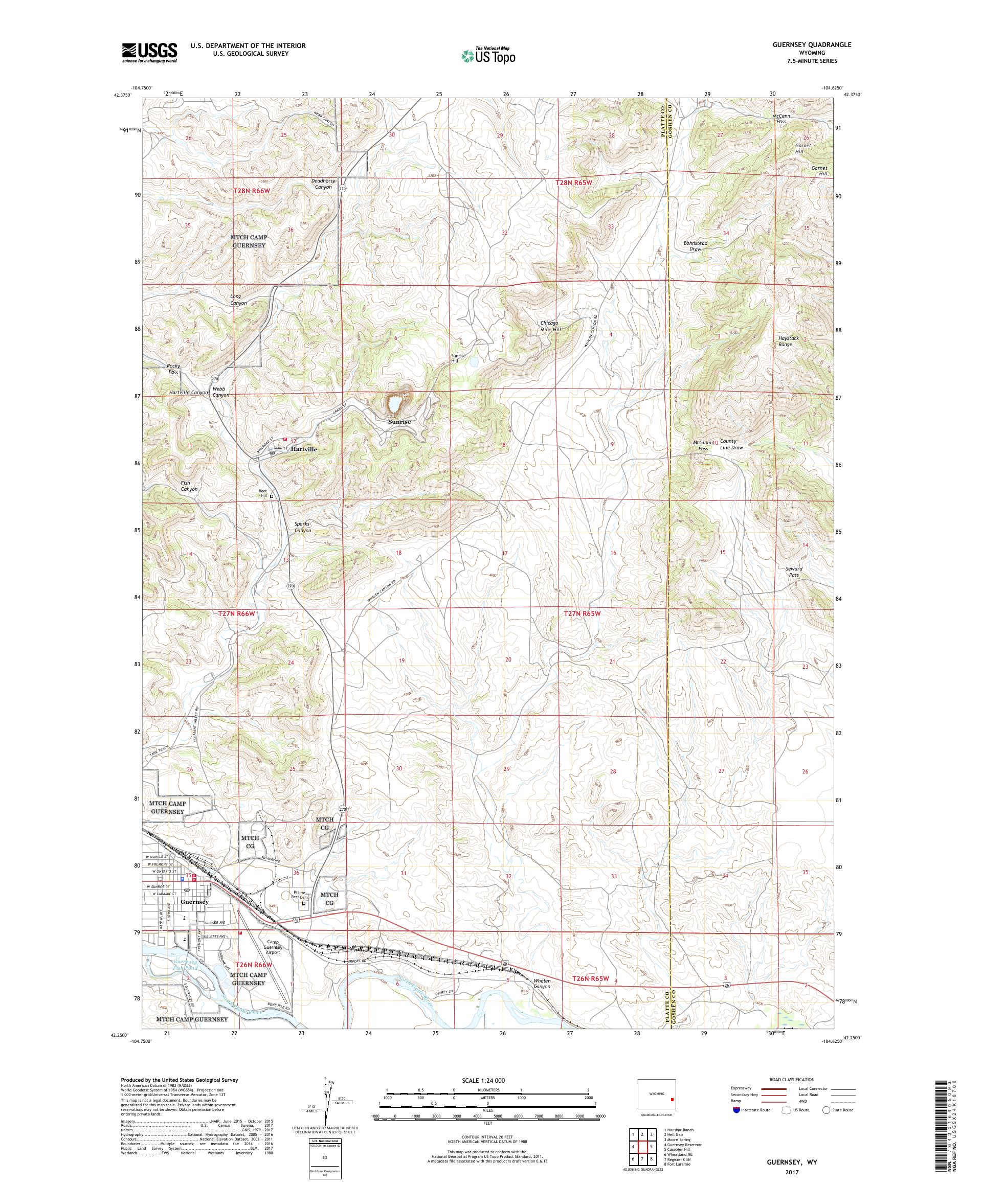 MyTopo Guernsey, Wyoming USGS Quad Topo Map