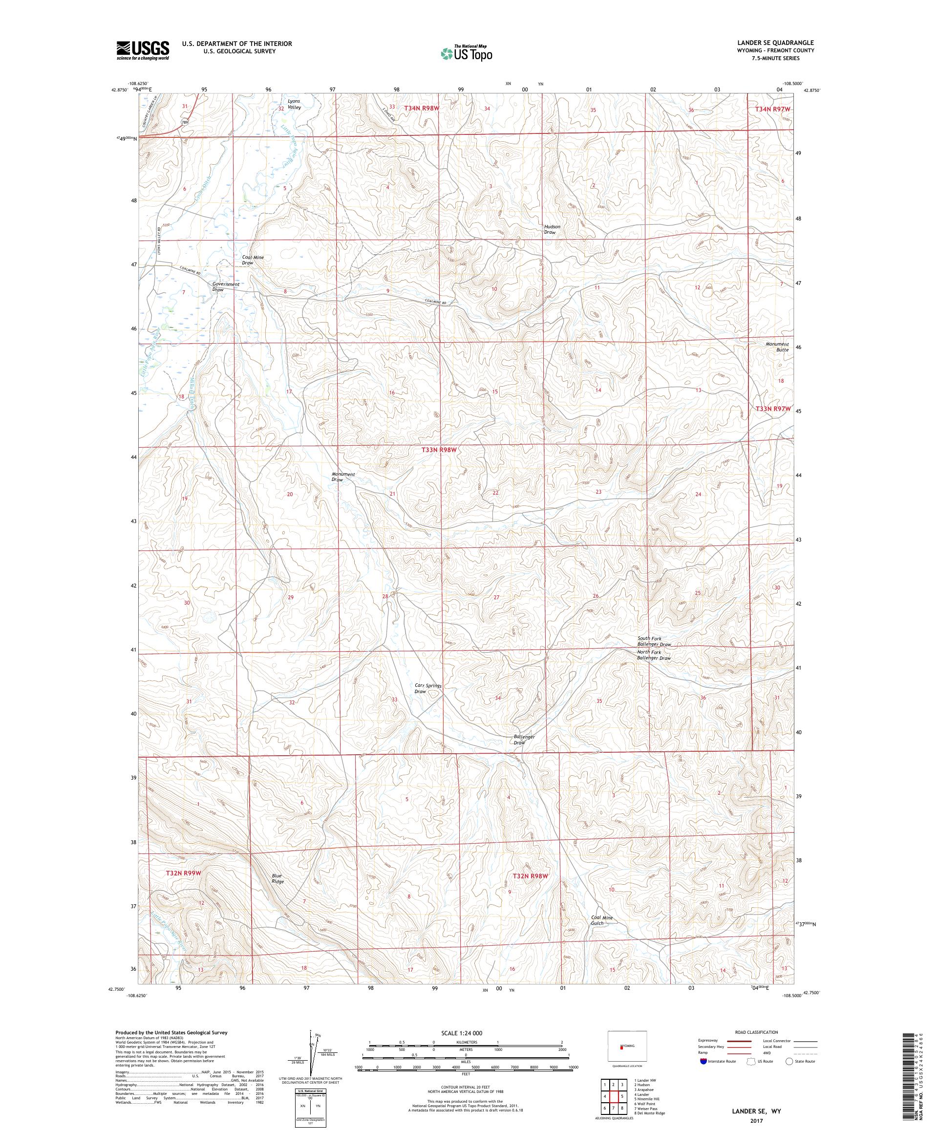 MyTopo Lander SE, Wyoming USGS Quad Topo Map