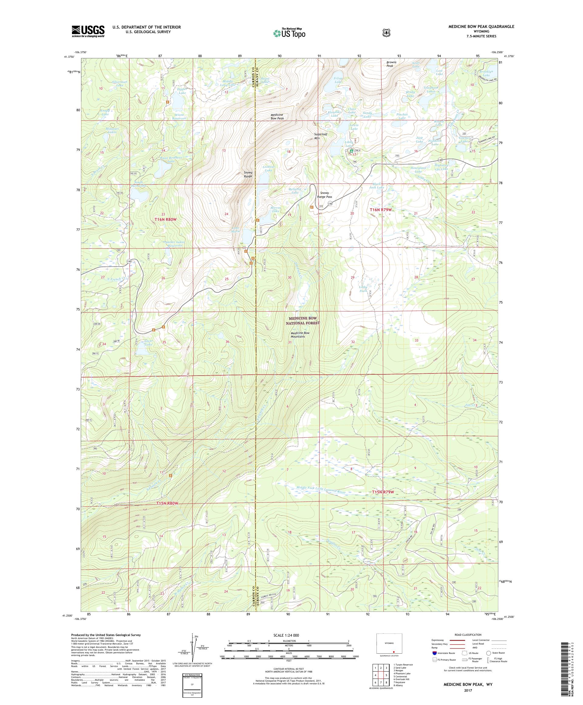 MyTopo Medicine Bow Peak, Wyoming USGS Quad Topo Map