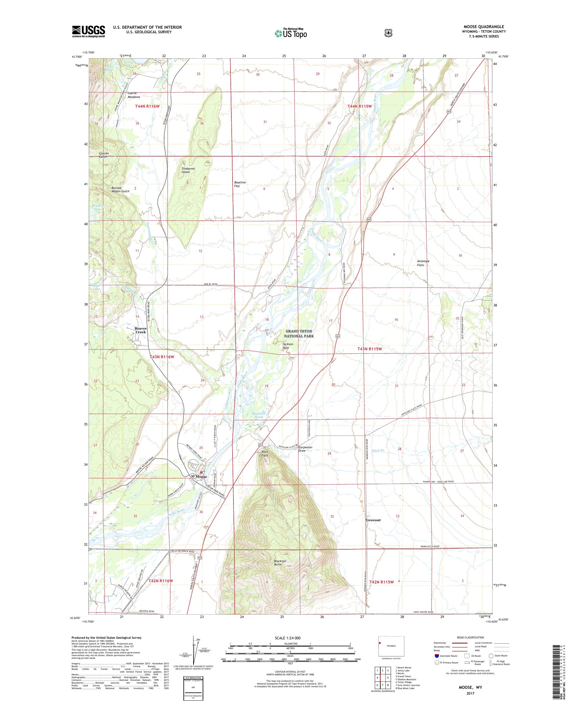 MyTopo Moose, Wyoming USGS Quad Topo Map