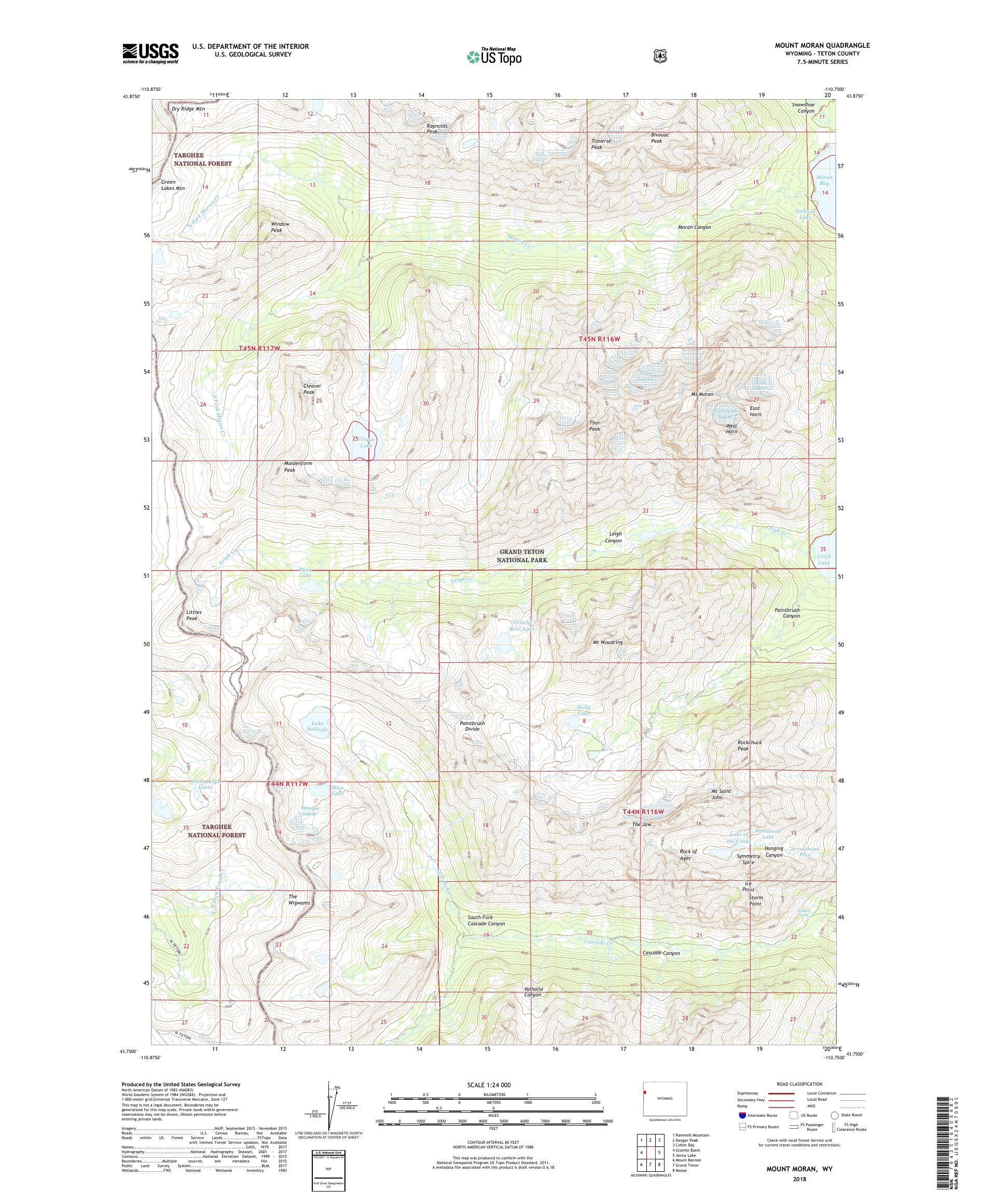 MyTopo Mount Moran, Wyoming USGS Quad Topo Map