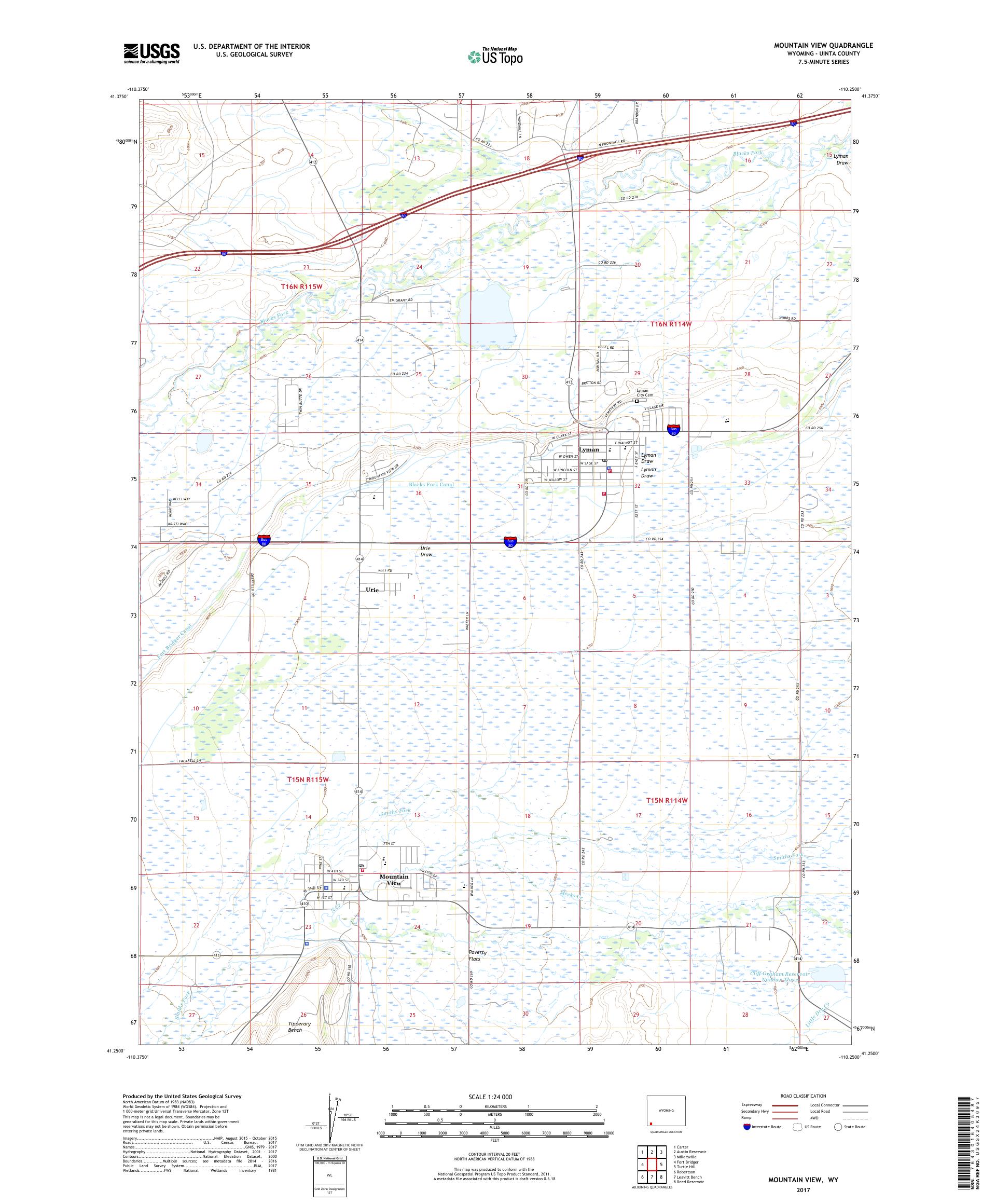 MyTopo Mountain View, Wyoming USGS Quad Topo Map