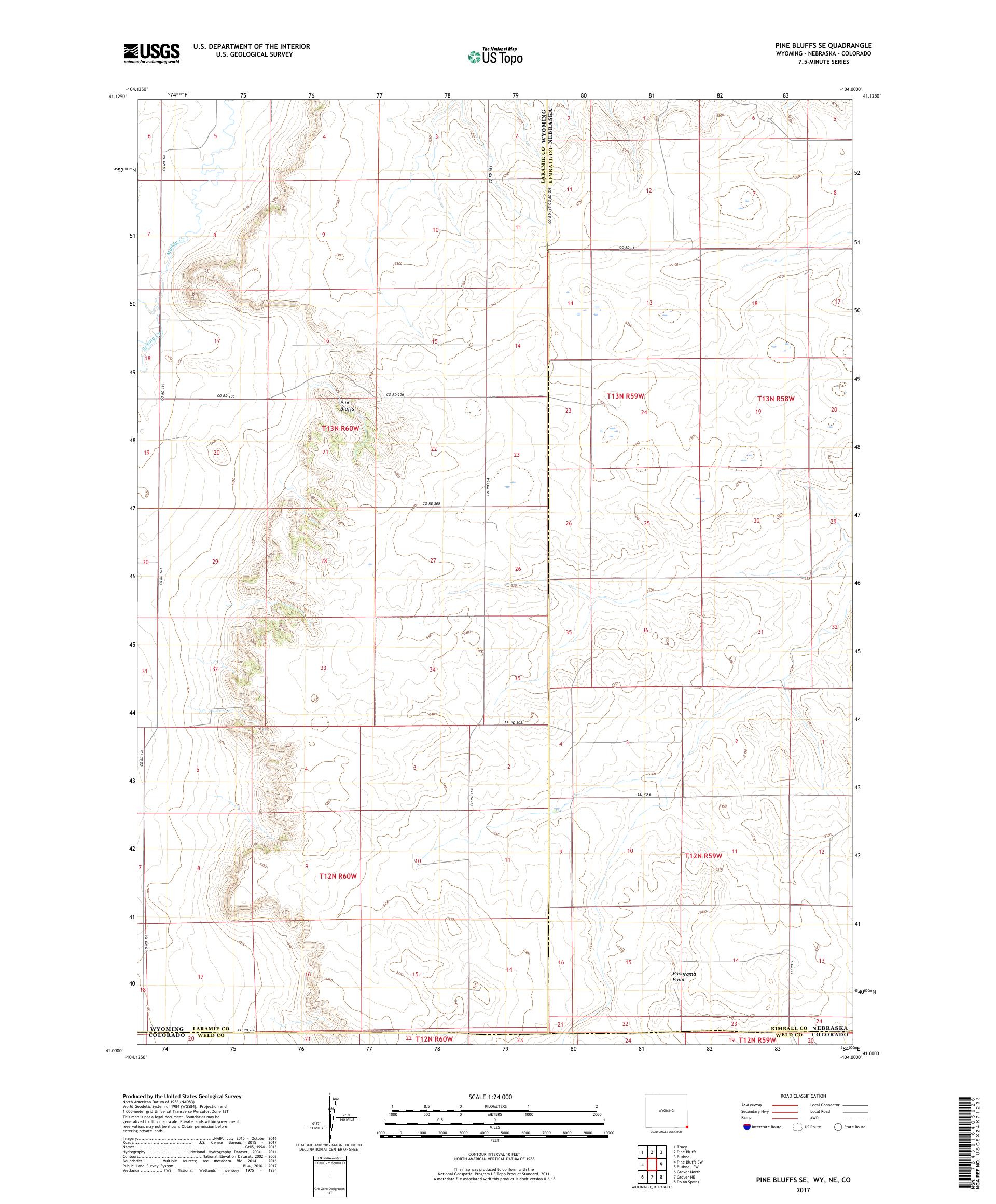 MyTopo Pine Bluffs SE, Wyoming USGS Quad Topo Map