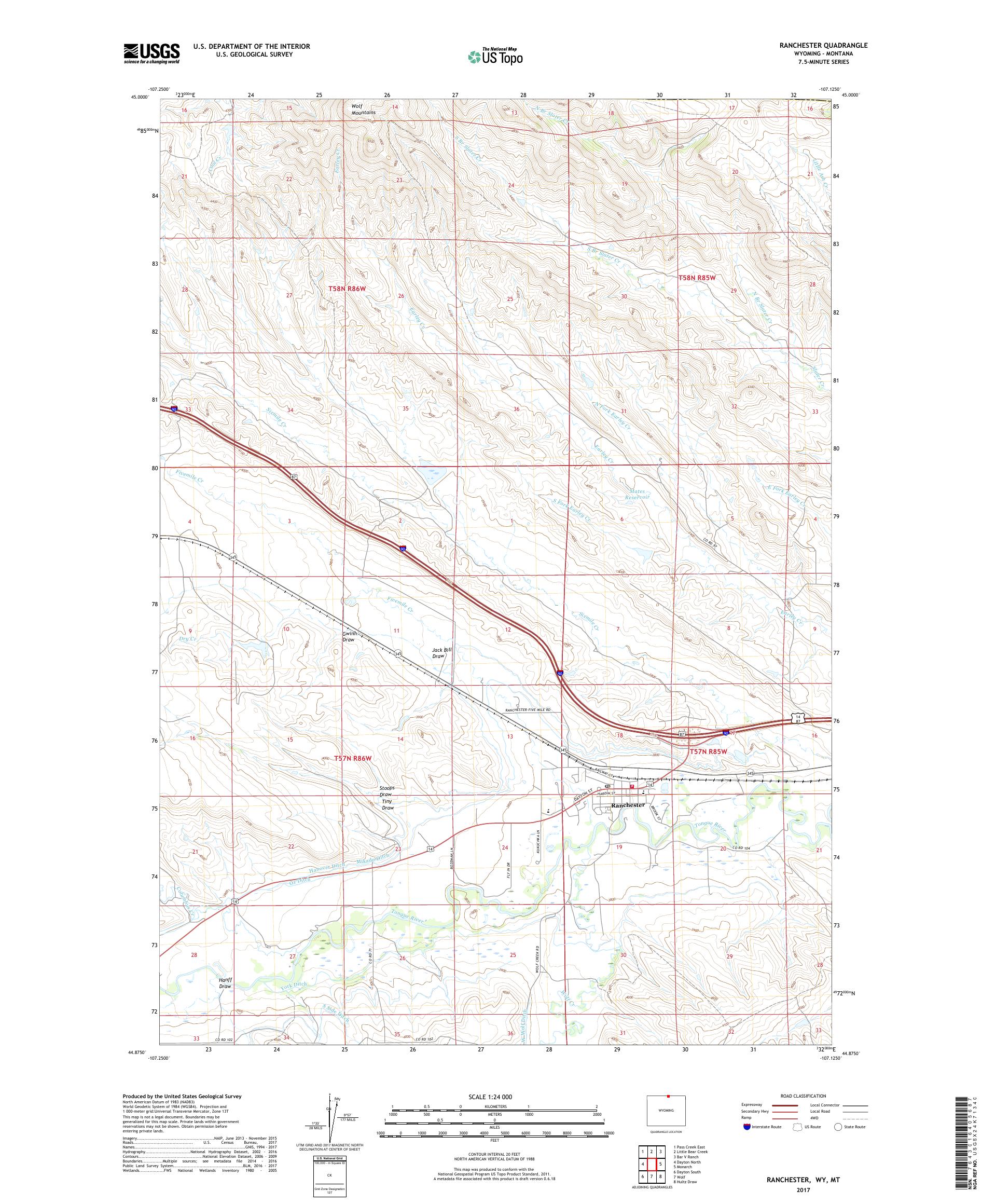 MyTopo Ranchester, Wyoming USGS Quad Topo Map