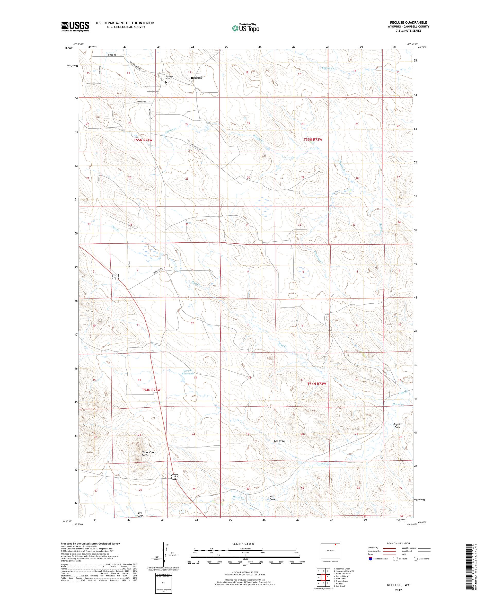 MyTopo Recluse, Wyoming USGS Quad Topo Map